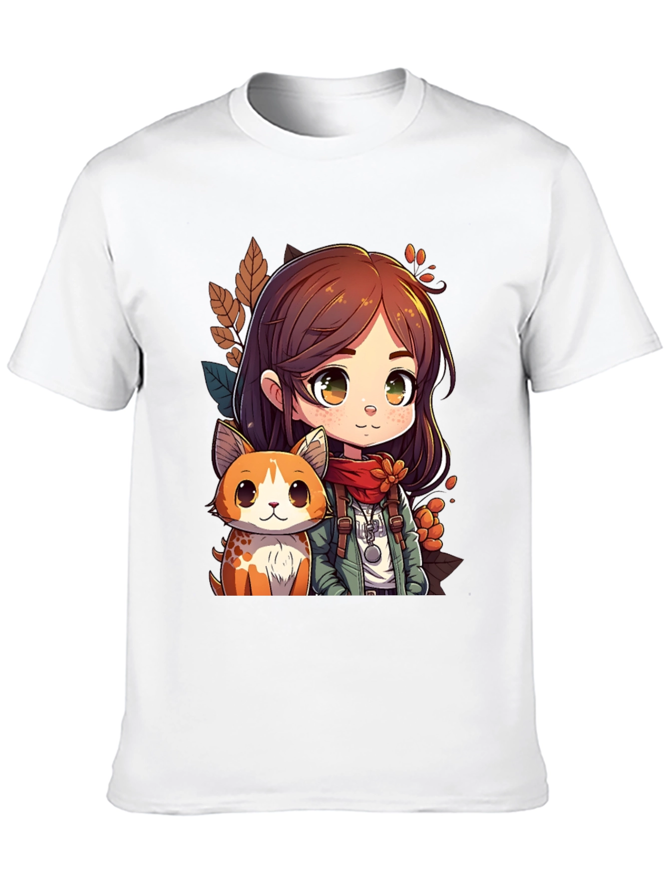 Anime Girl & Cat Black T-Shirt