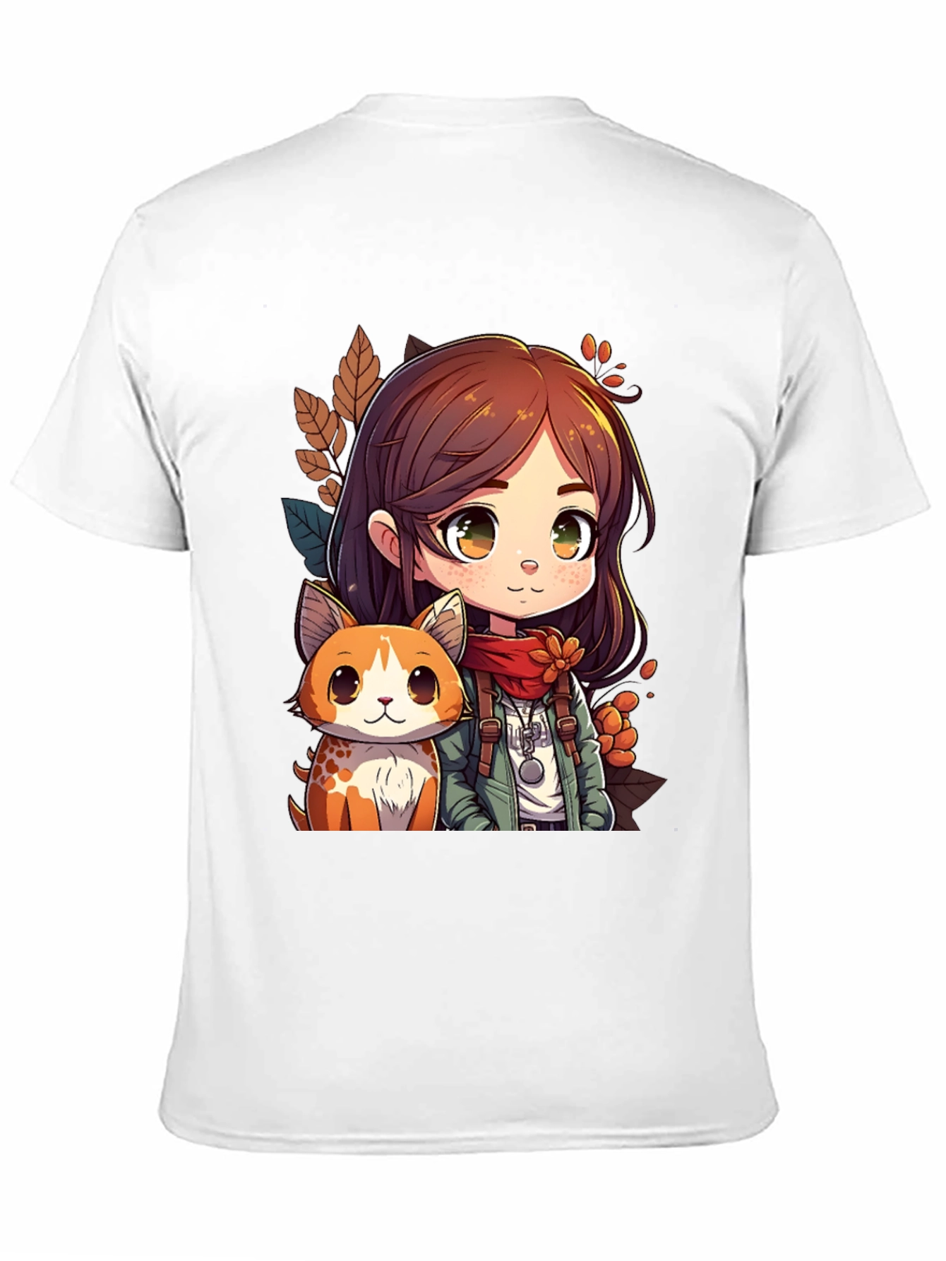 Anime Girl & Cat Black T-Shirt