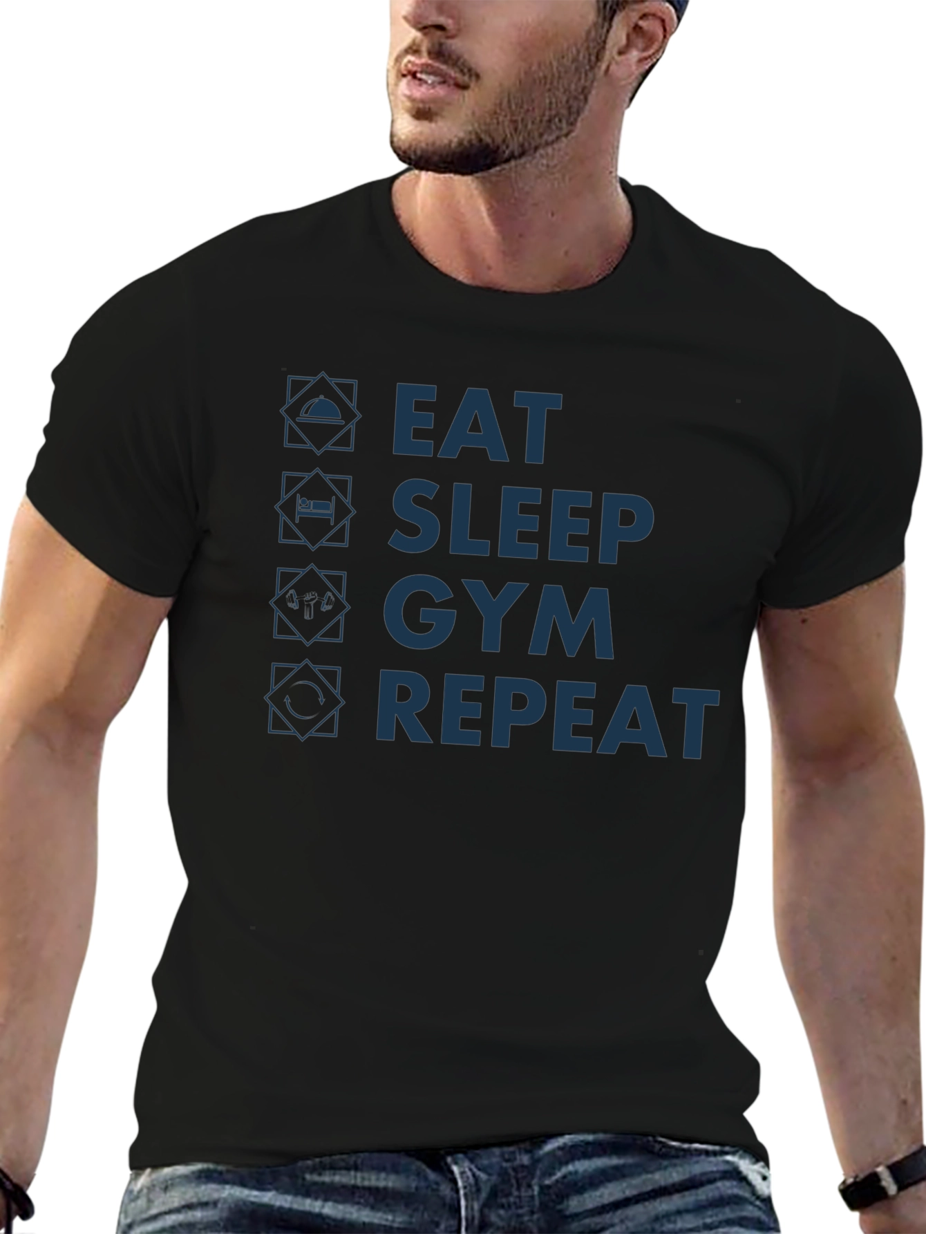 Eat Sleep Gym Repeat T-Shirt - Fitness Motivation