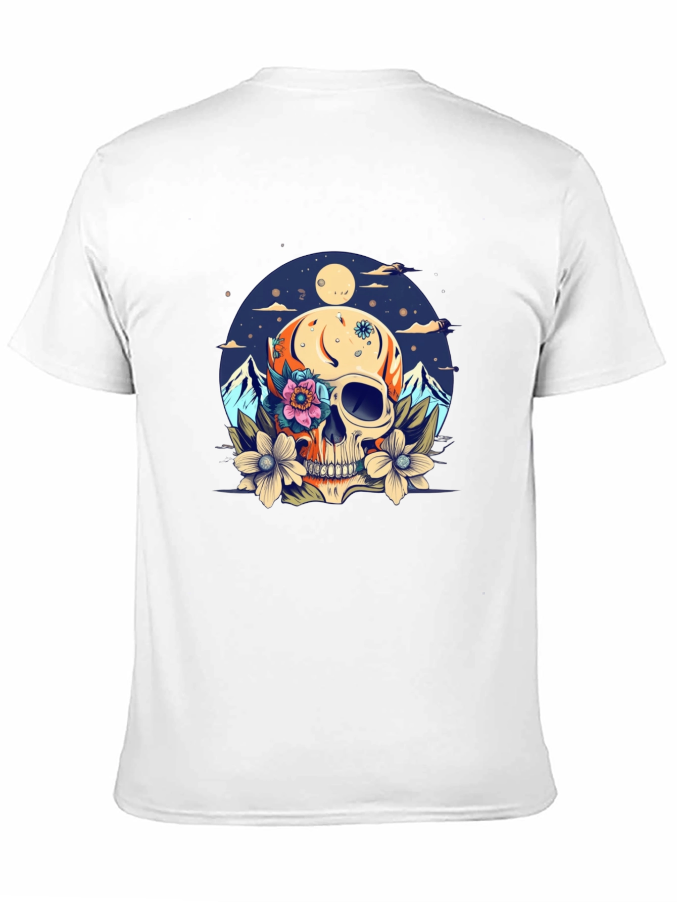 Skull & Flowers Graphic Tee - Black Cotton T-Shirt