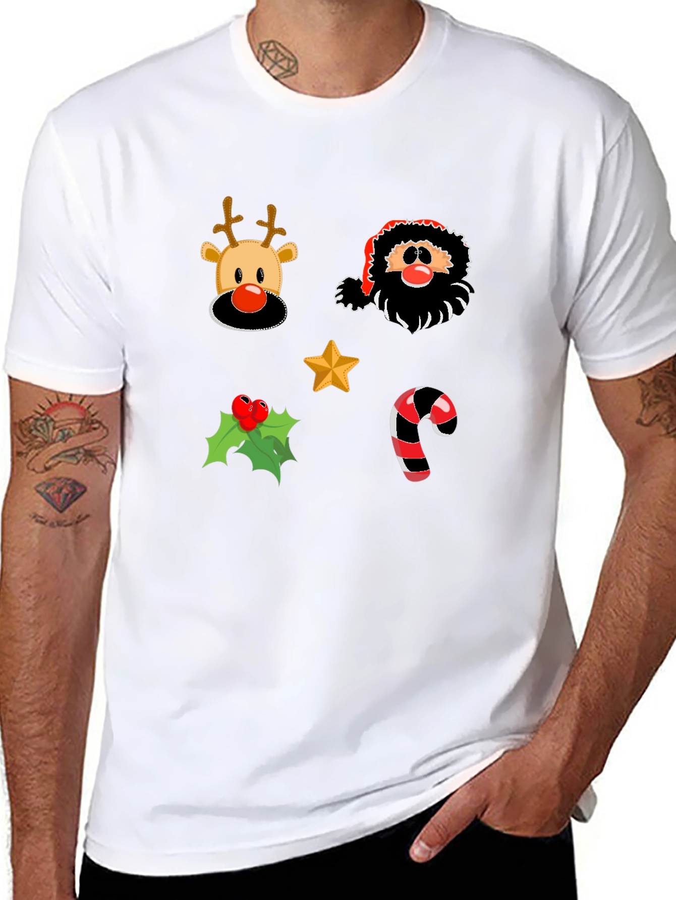 Festive Christmas Icons Black T-Shirt