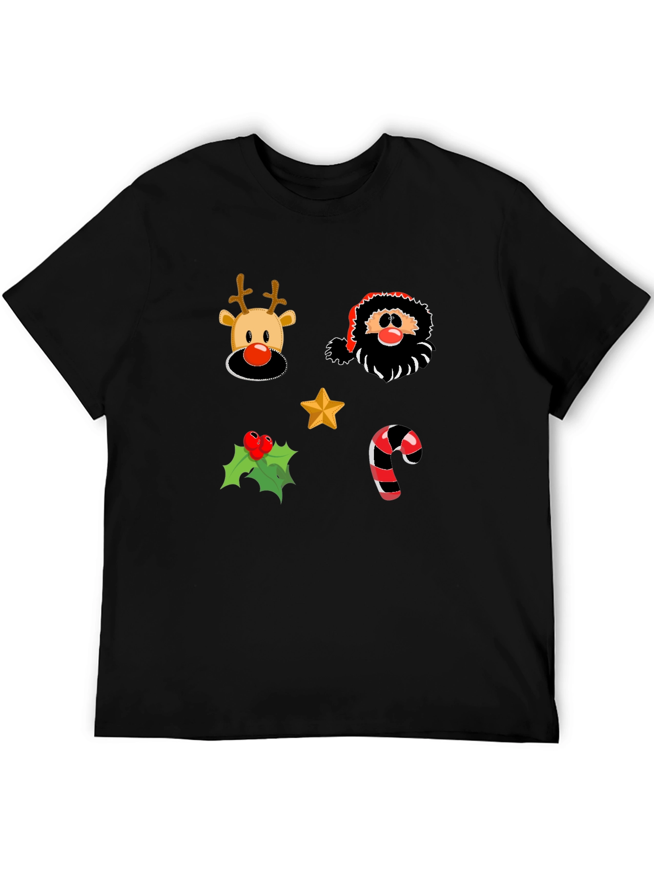 Festive Christmas Icons Black T-Shirt