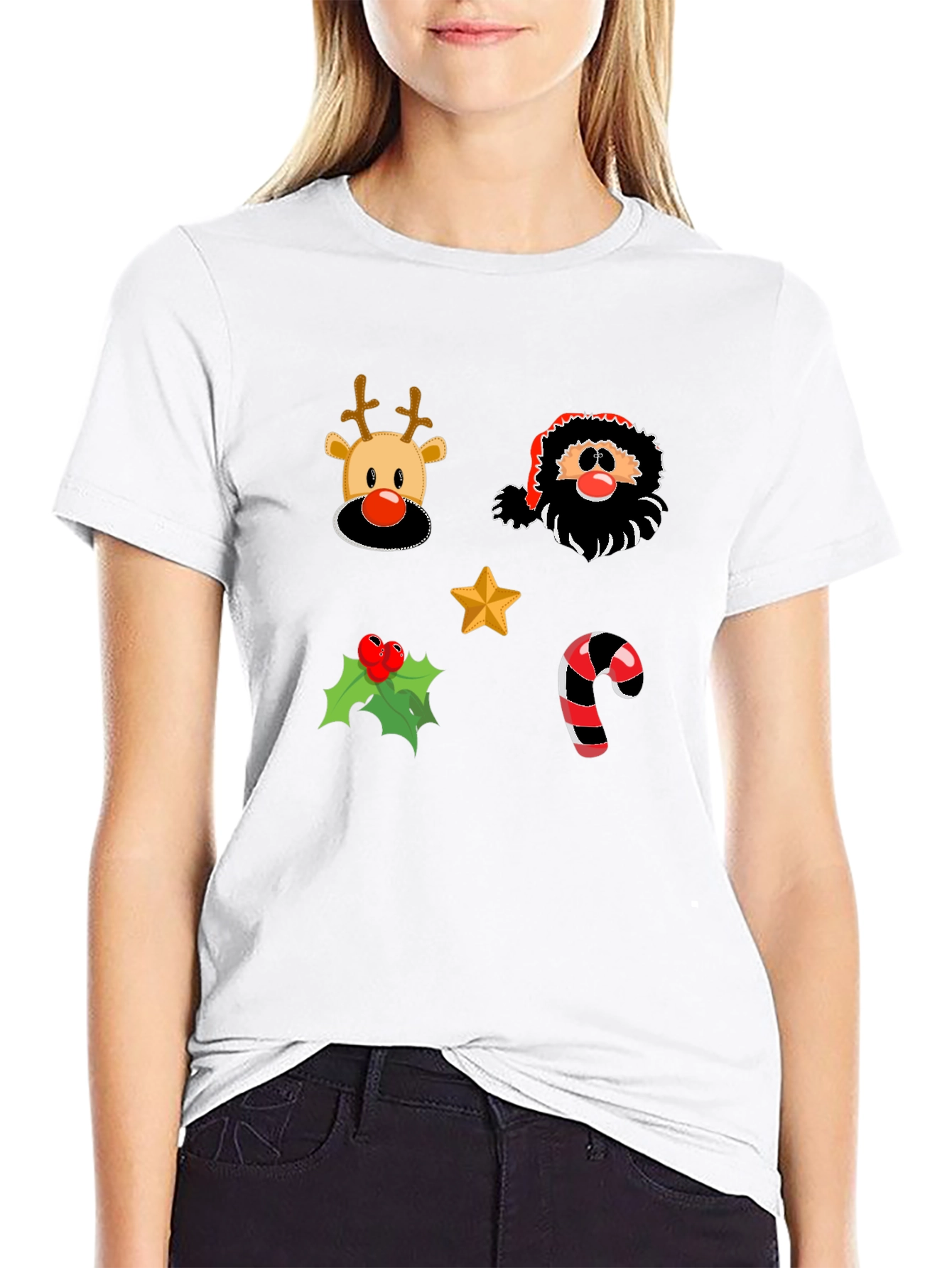 Festive Christmas Icons Black T-Shirt
