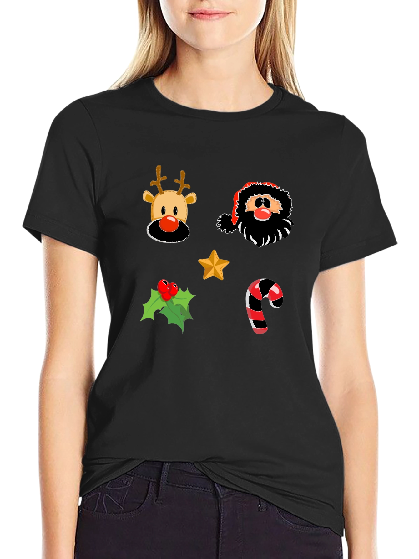 Festive Christmas Icons Black T-Shirt