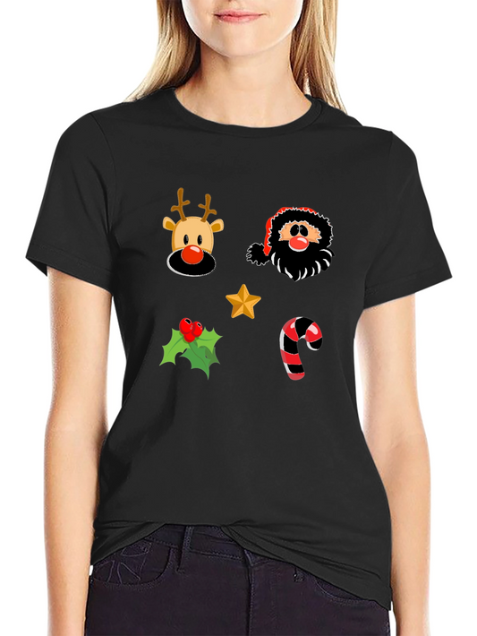 Festive Christmas Icons Black T-Shirt