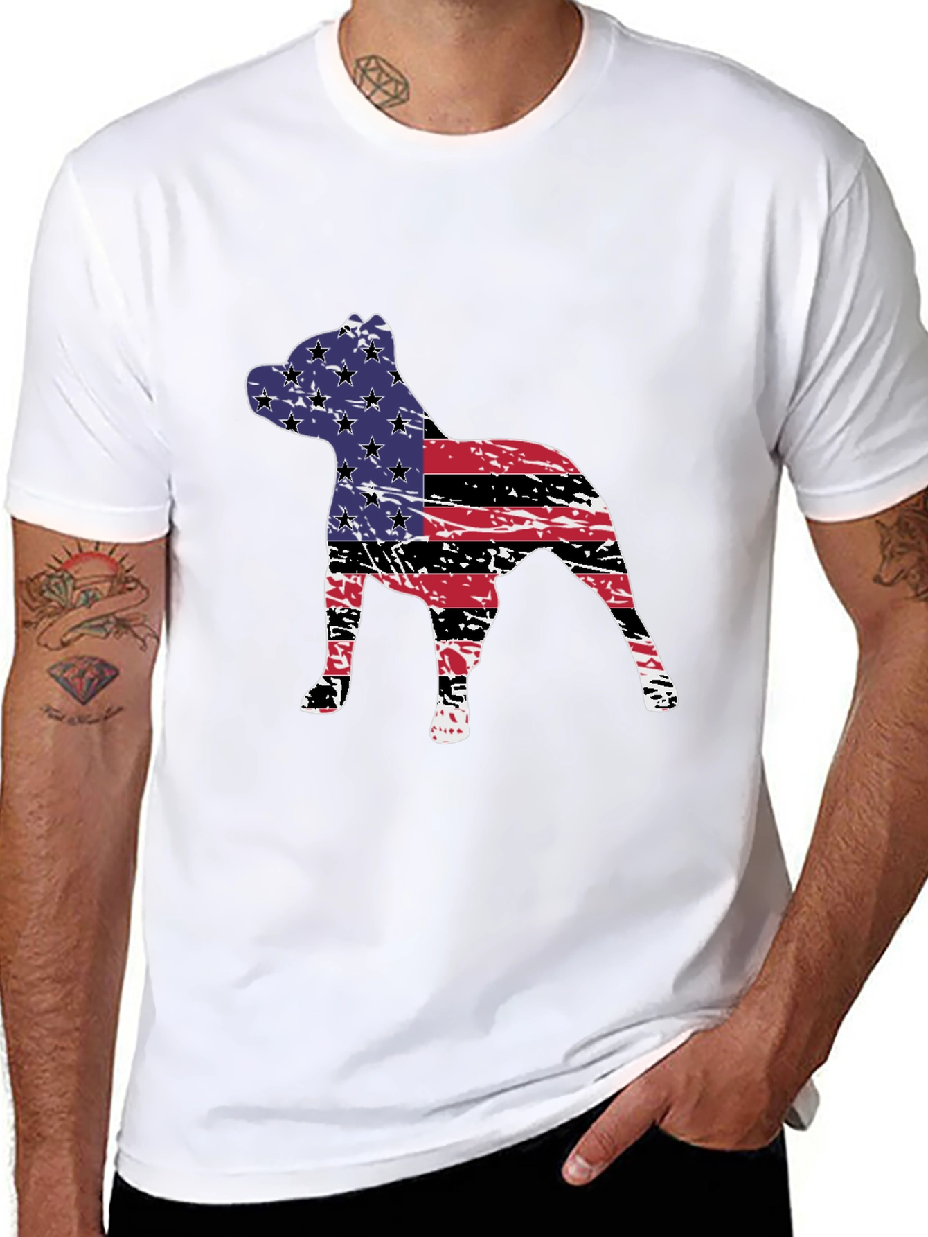 American Flag Dog Graphic Tee - Patriotic Style