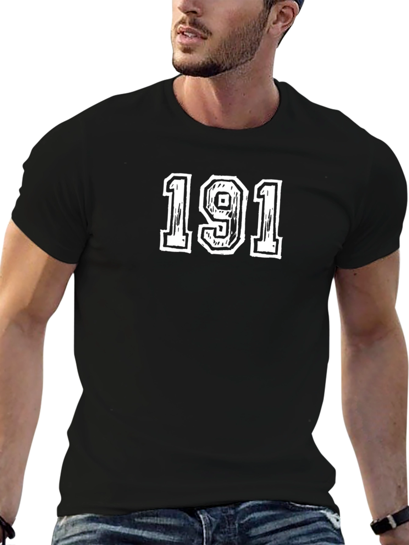 Black T-Shirt with 191 Graphic Print