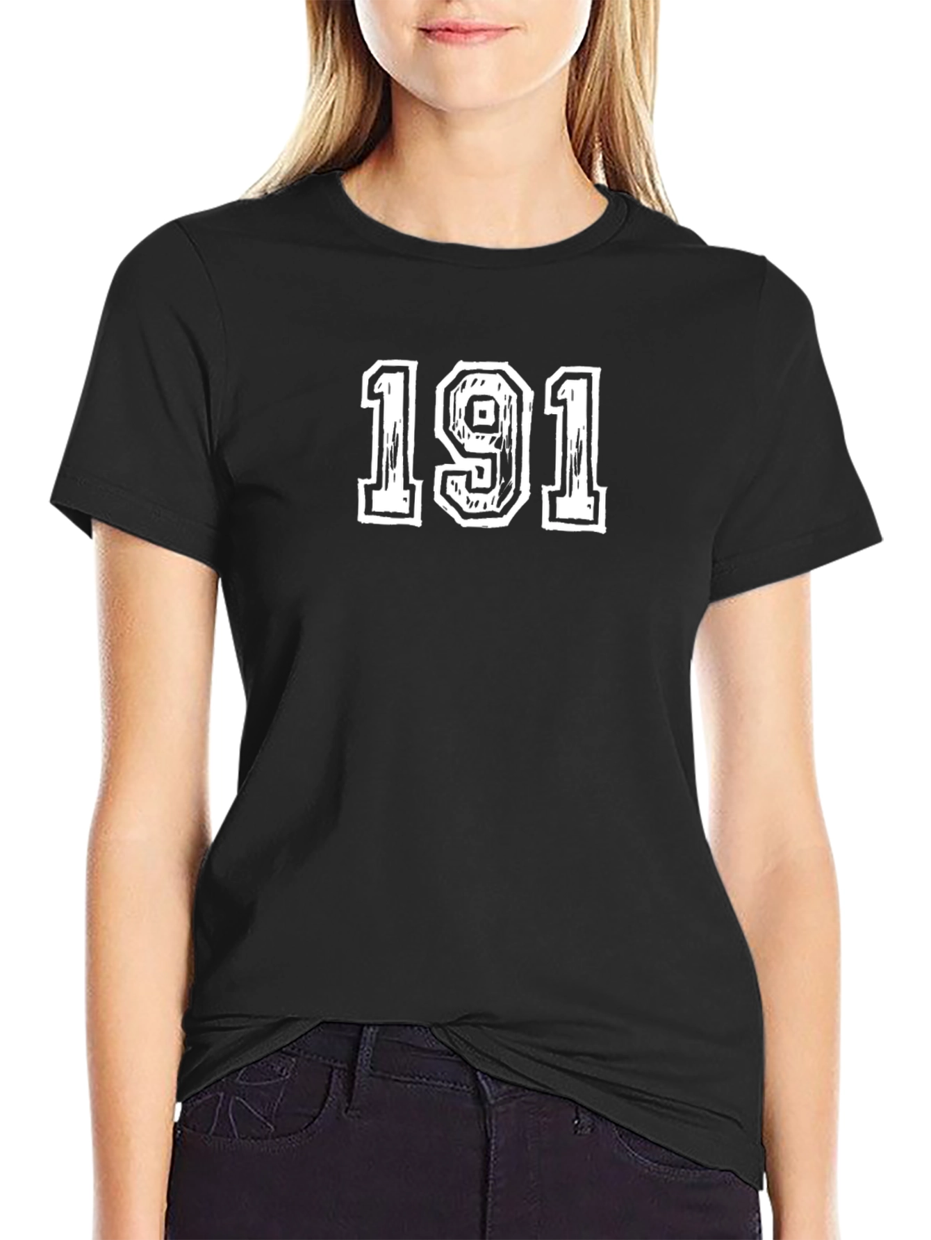 Black T-Shirt with 191 Graphic Print