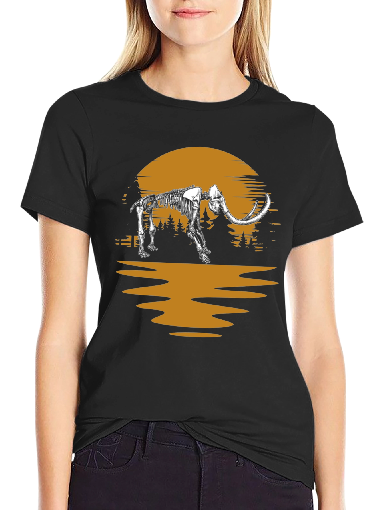 Mammoth Skeleton Sunset Graphic Tee - Unique Print