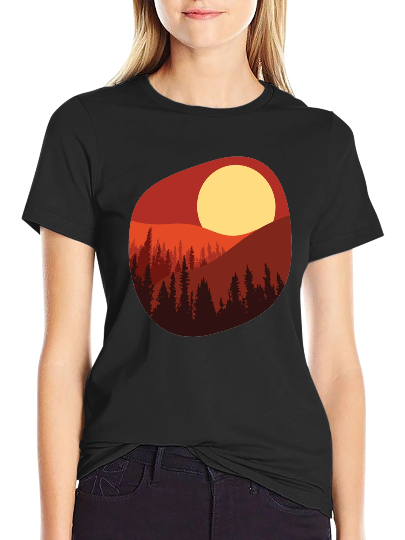 Sunset Mountain Scene Graphic Tee - Black