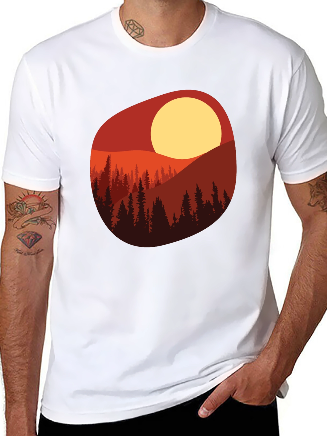 Sunset Mountain Scene Graphic Tee - Black