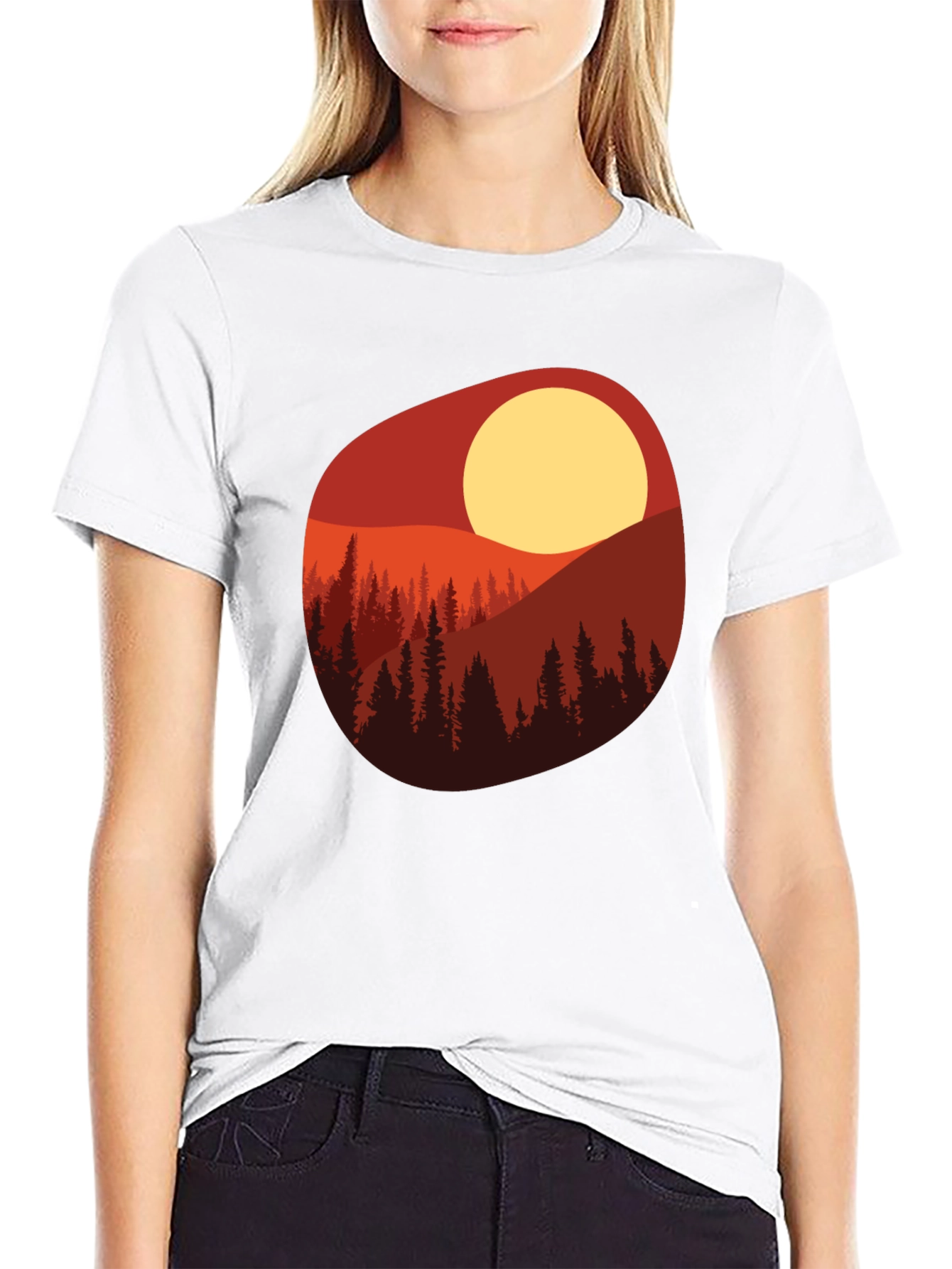 Sunset Mountain Scene Graphic Tee - Black