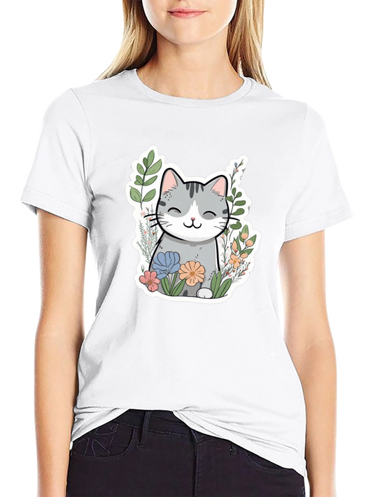 Cat in Flowers Graphic T-Shirt