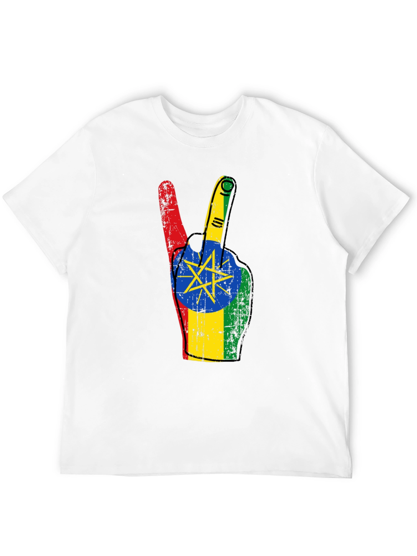 Ethiopian Flag Peace Sign Black T-Shirt