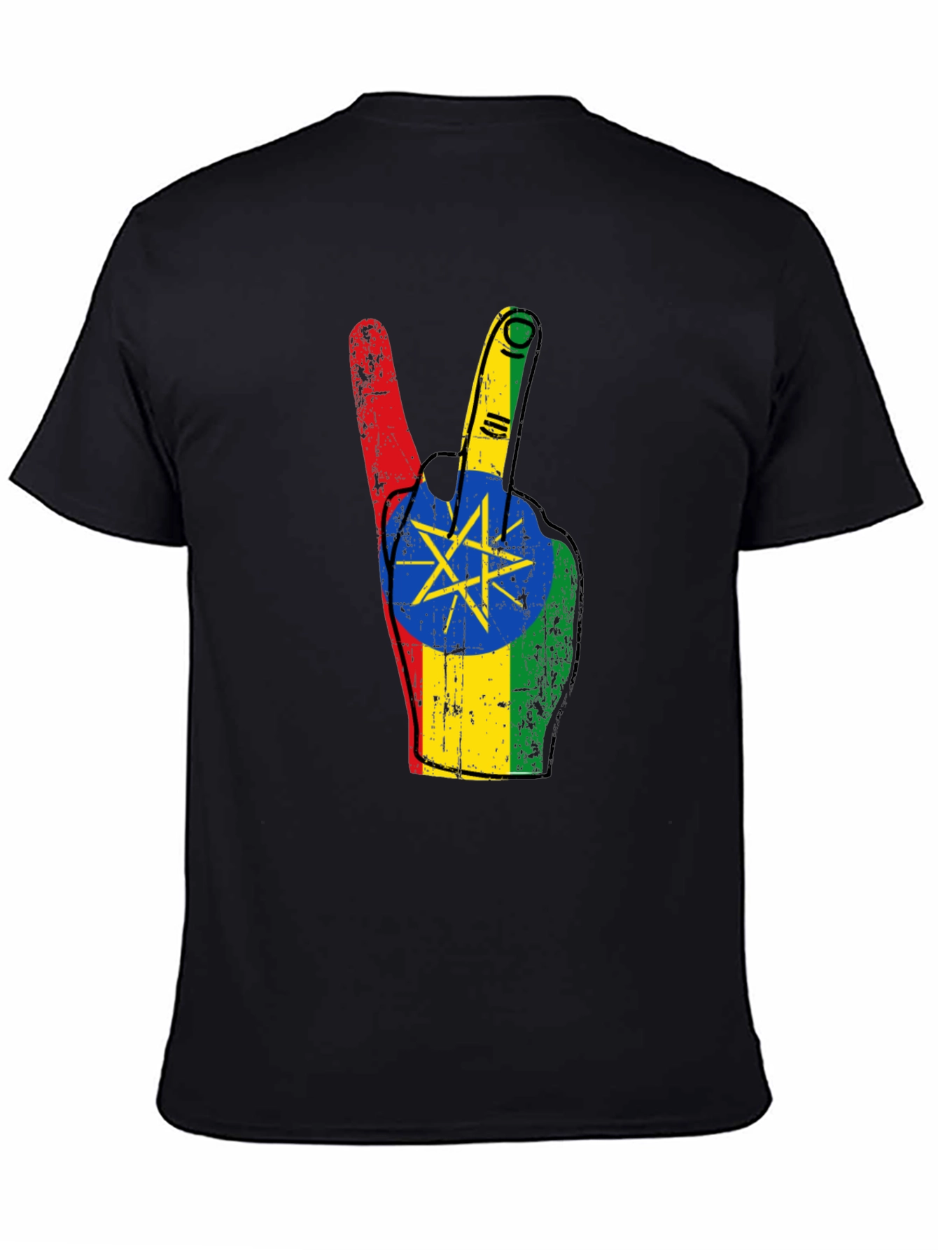 Ethiopian Flag Peace Sign Black T-Shirt