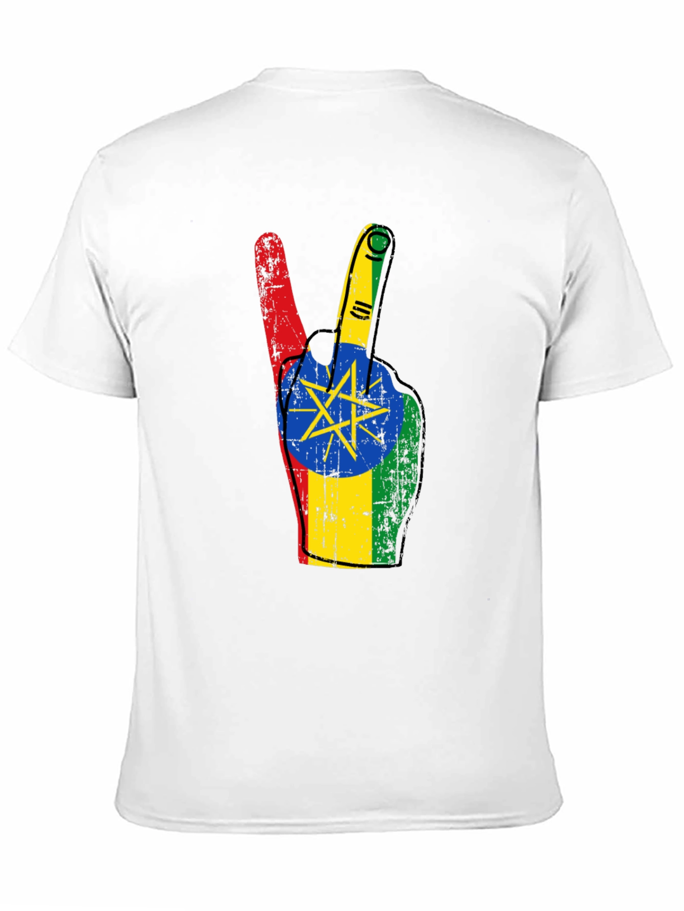 Ethiopian Flag Peace Sign Black T-Shirt