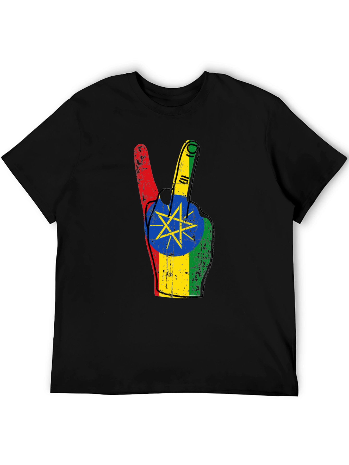 Ethiopian Flag Peace Sign Black T-Shirt