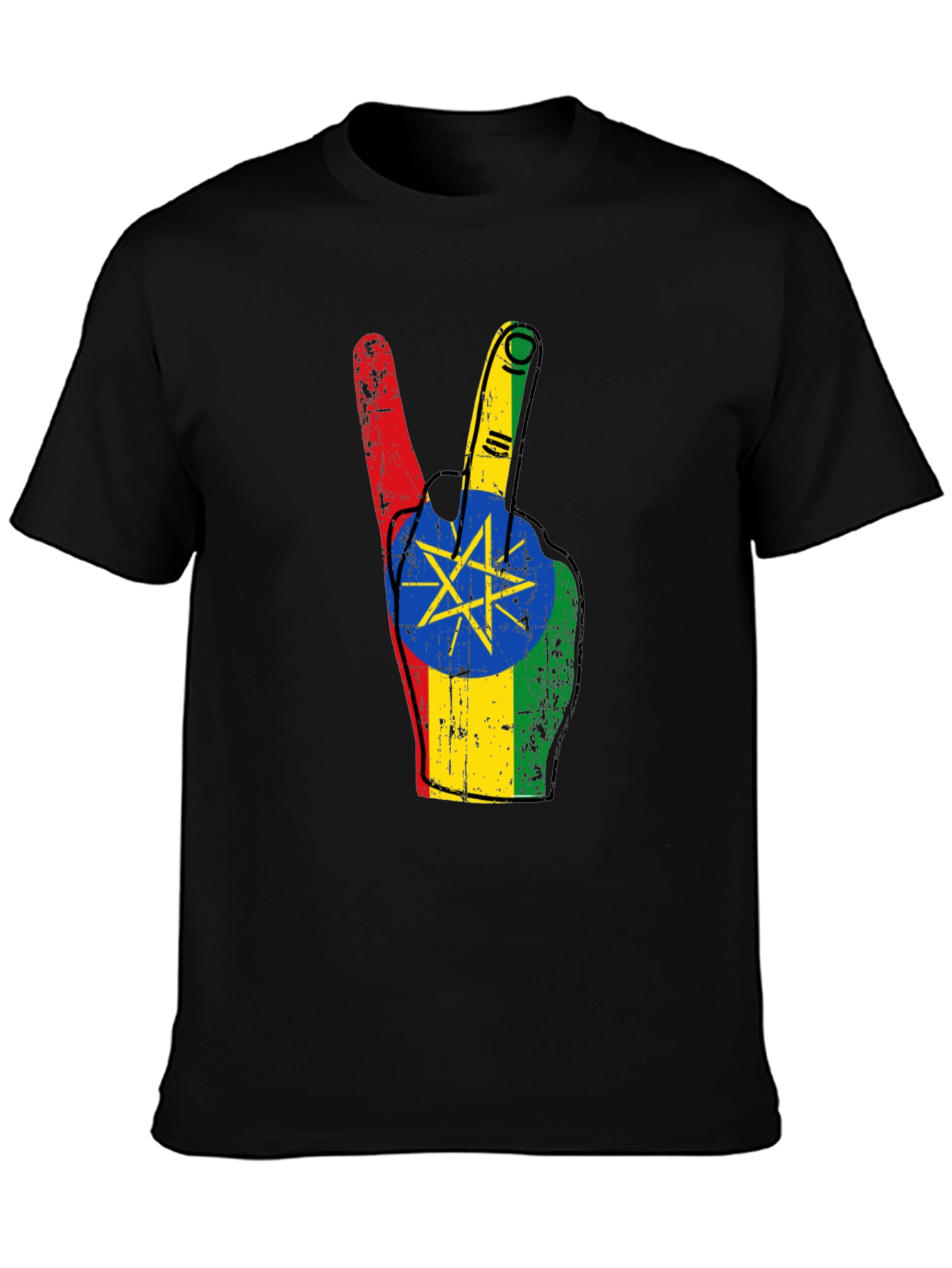 Ethiopian Flag Peace Sign Black T-Shirt