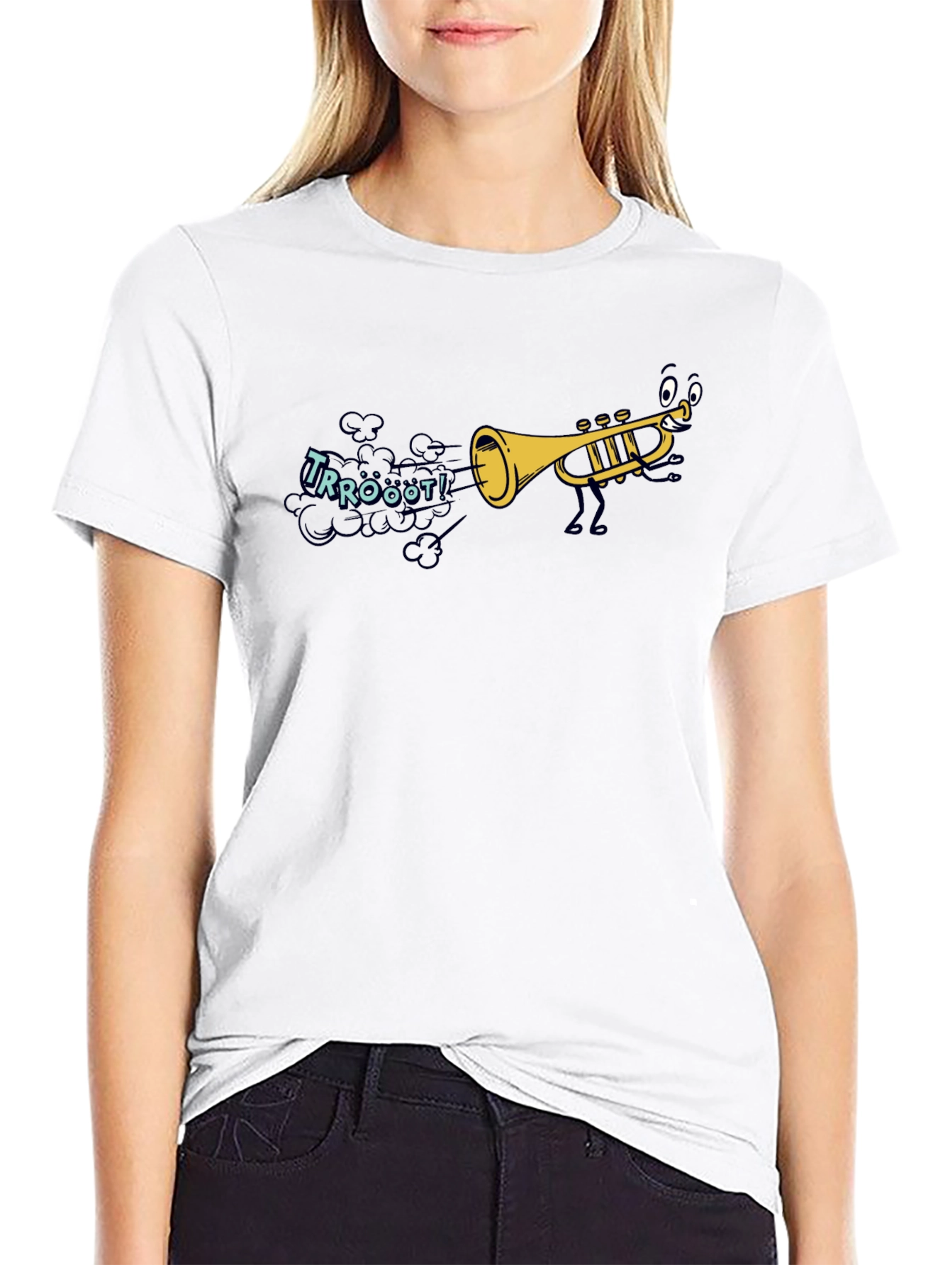 Cartoon Trumpet Graphic T-Shirt - Music Lover Tee
