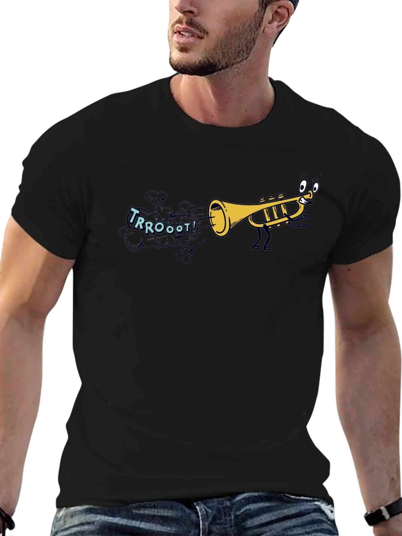 Cartoon Trumpet Graphic T-Shirt - Music Lover Tee