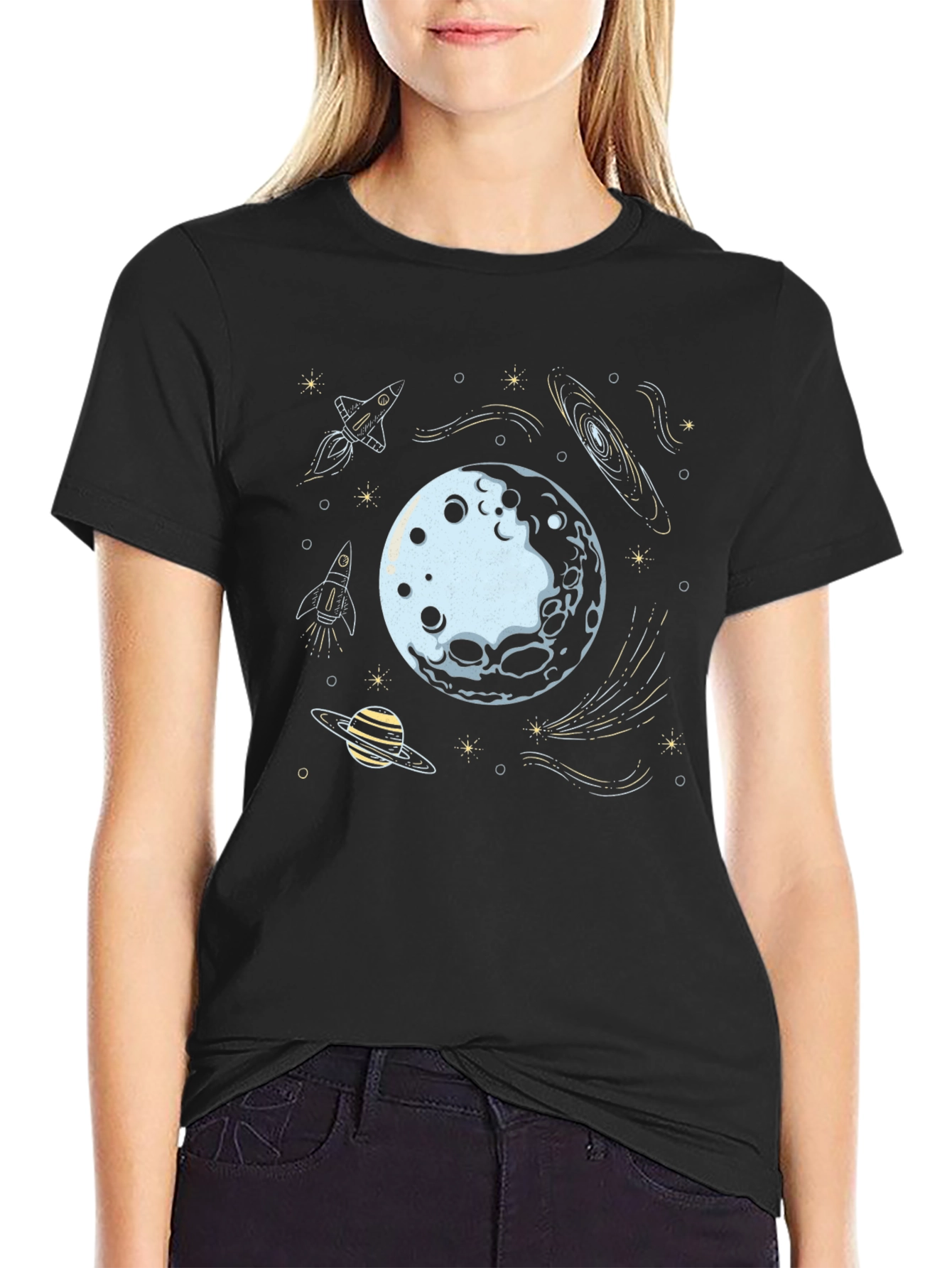 Space Explorer Graphic Tee - Black Cotton Blend