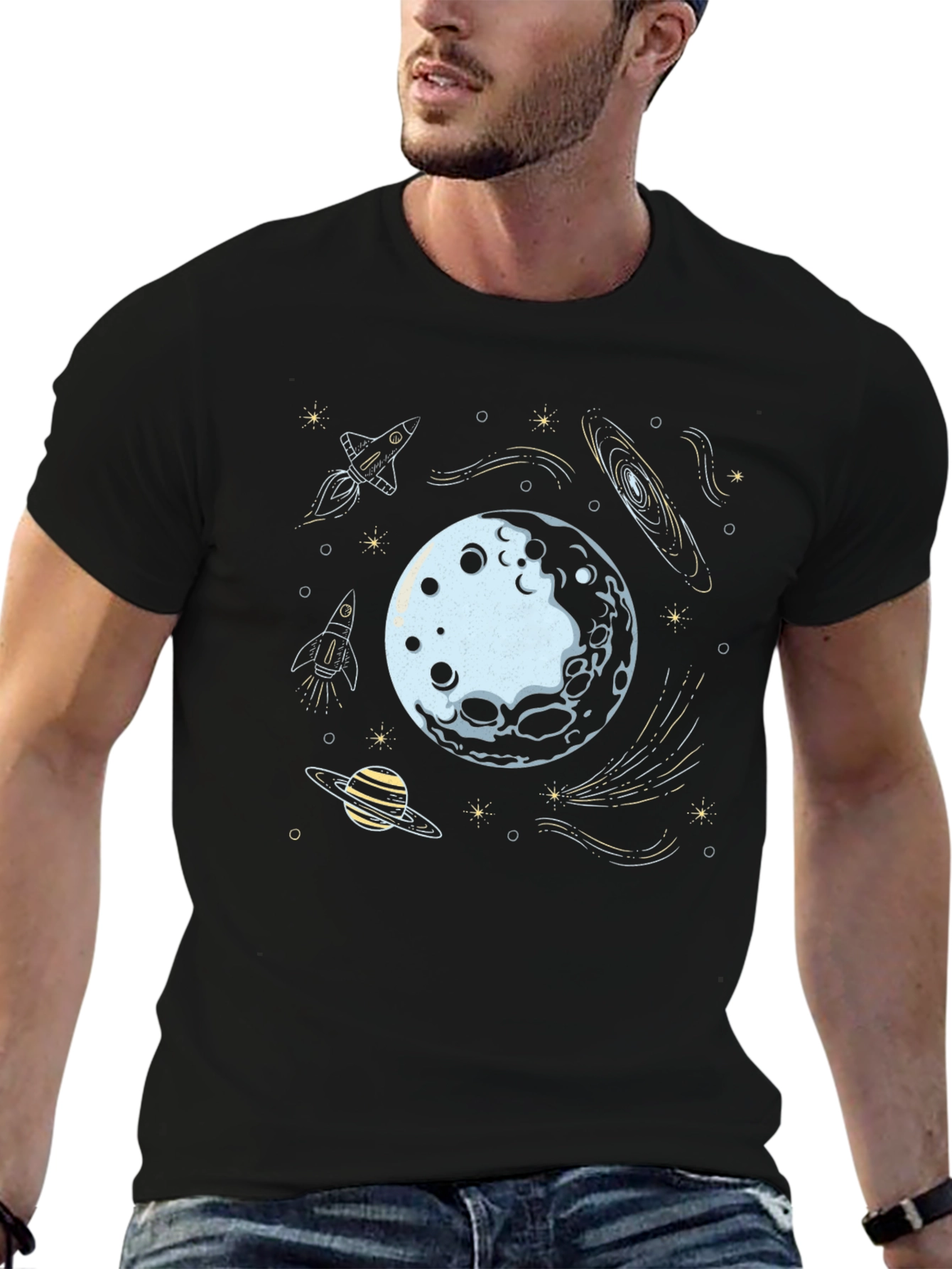 Space Explorer Graphic Tee - Black Cotton Blend
