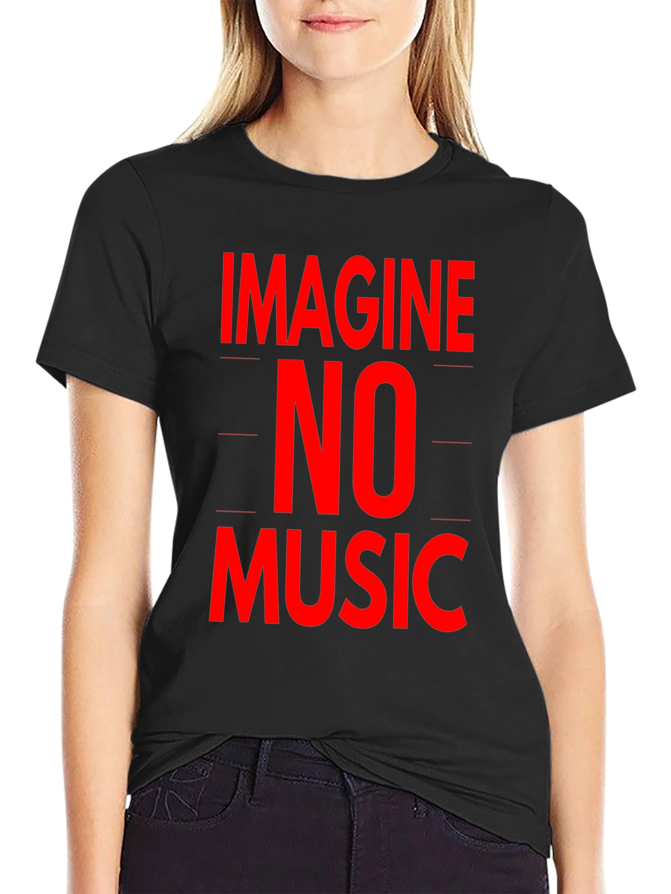 Imagine No Music Black Graphic T-Shirt