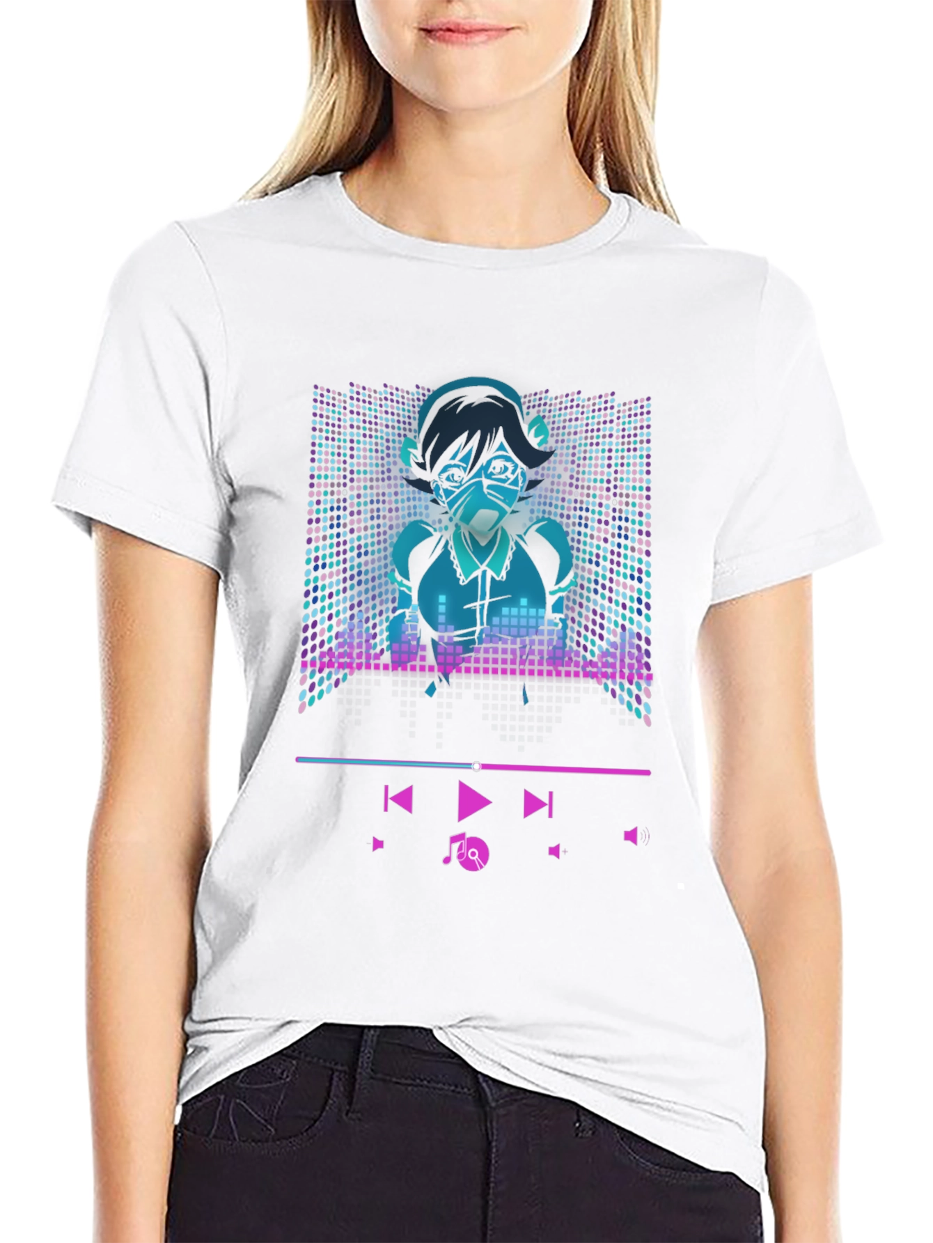 Anime Girl Music Player T-Shirt - Cool Graphic Tee