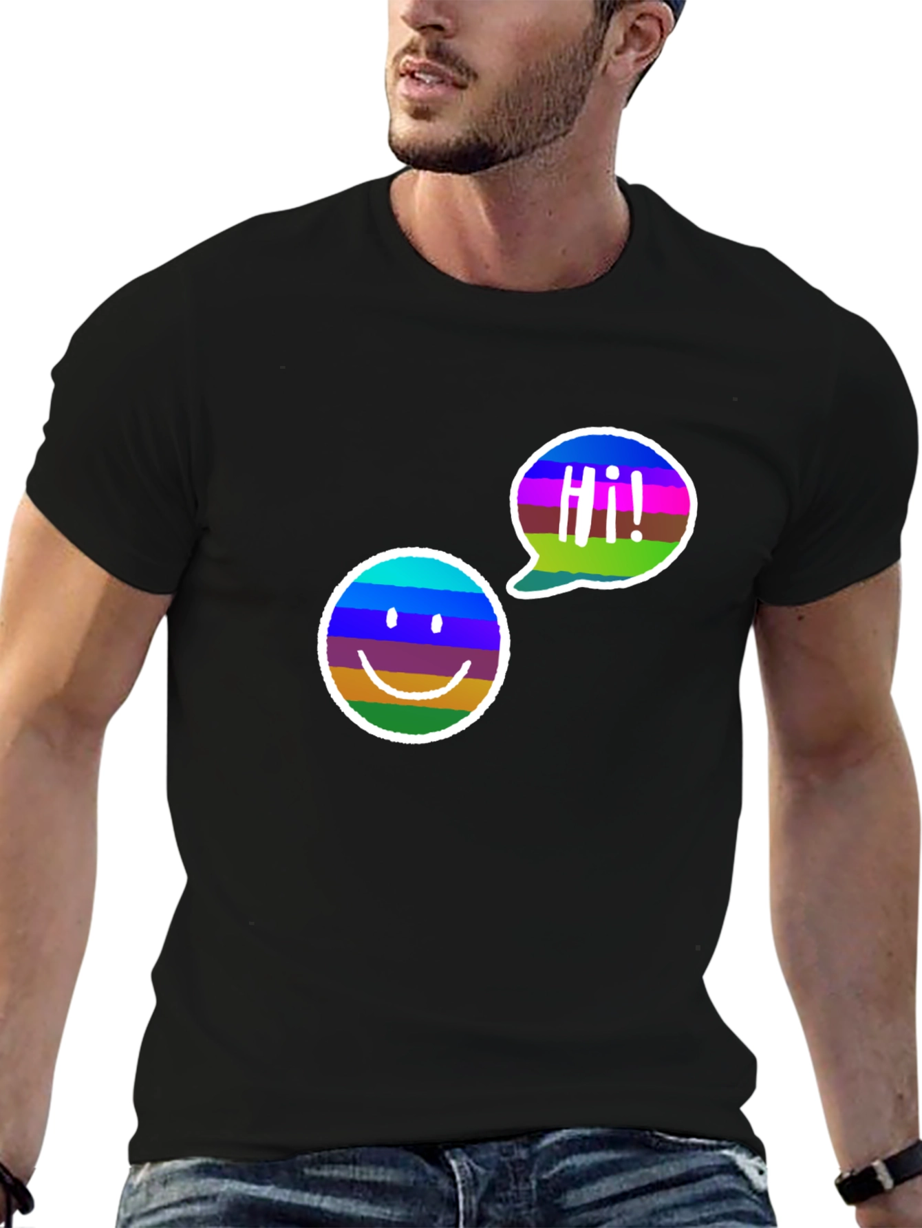 Cool Smiley Face Graphic Tee - Black Cotton T-Shirt