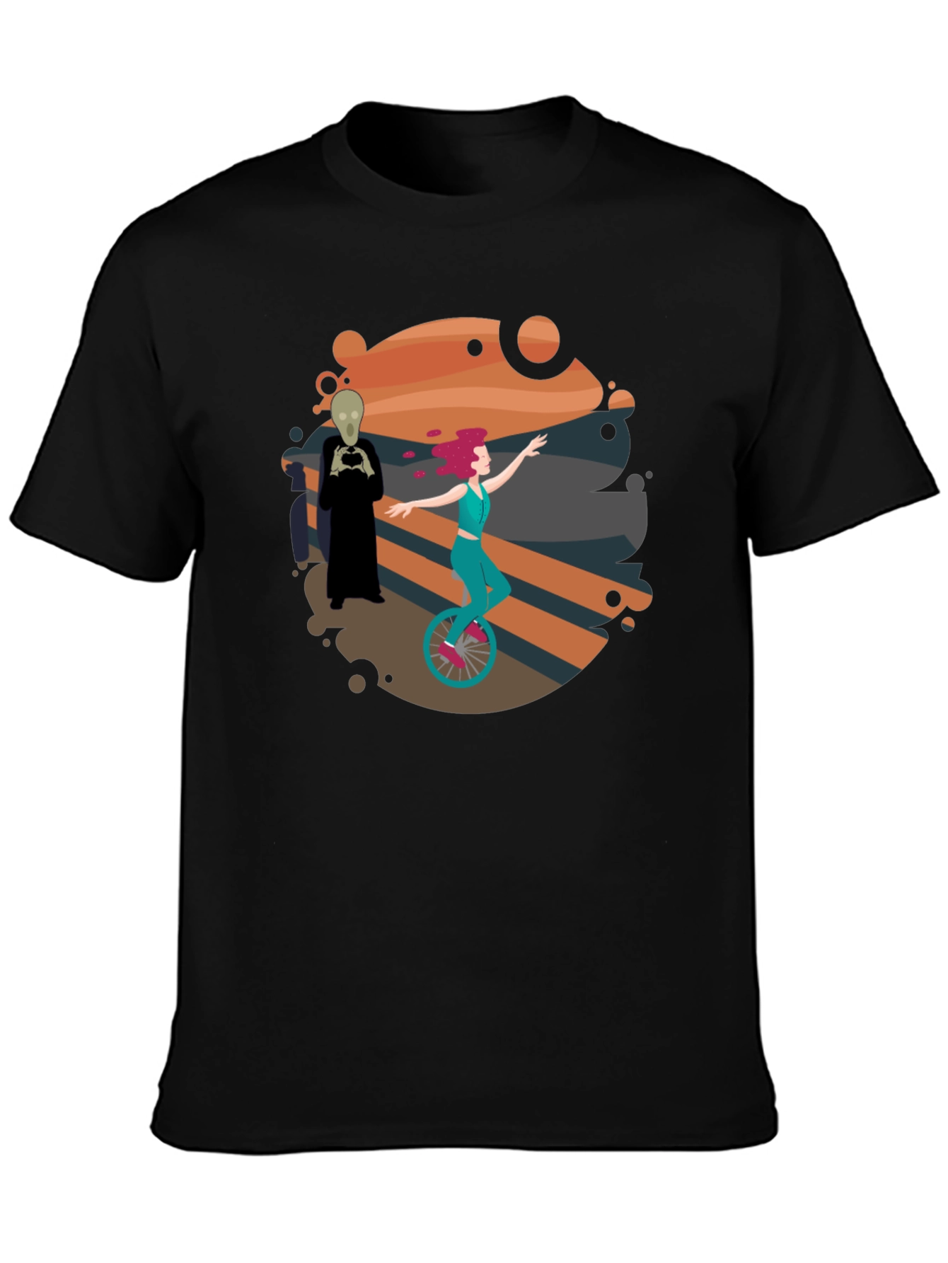 Unicycle Rider Graphic Tee - Black Cotton Shirt
