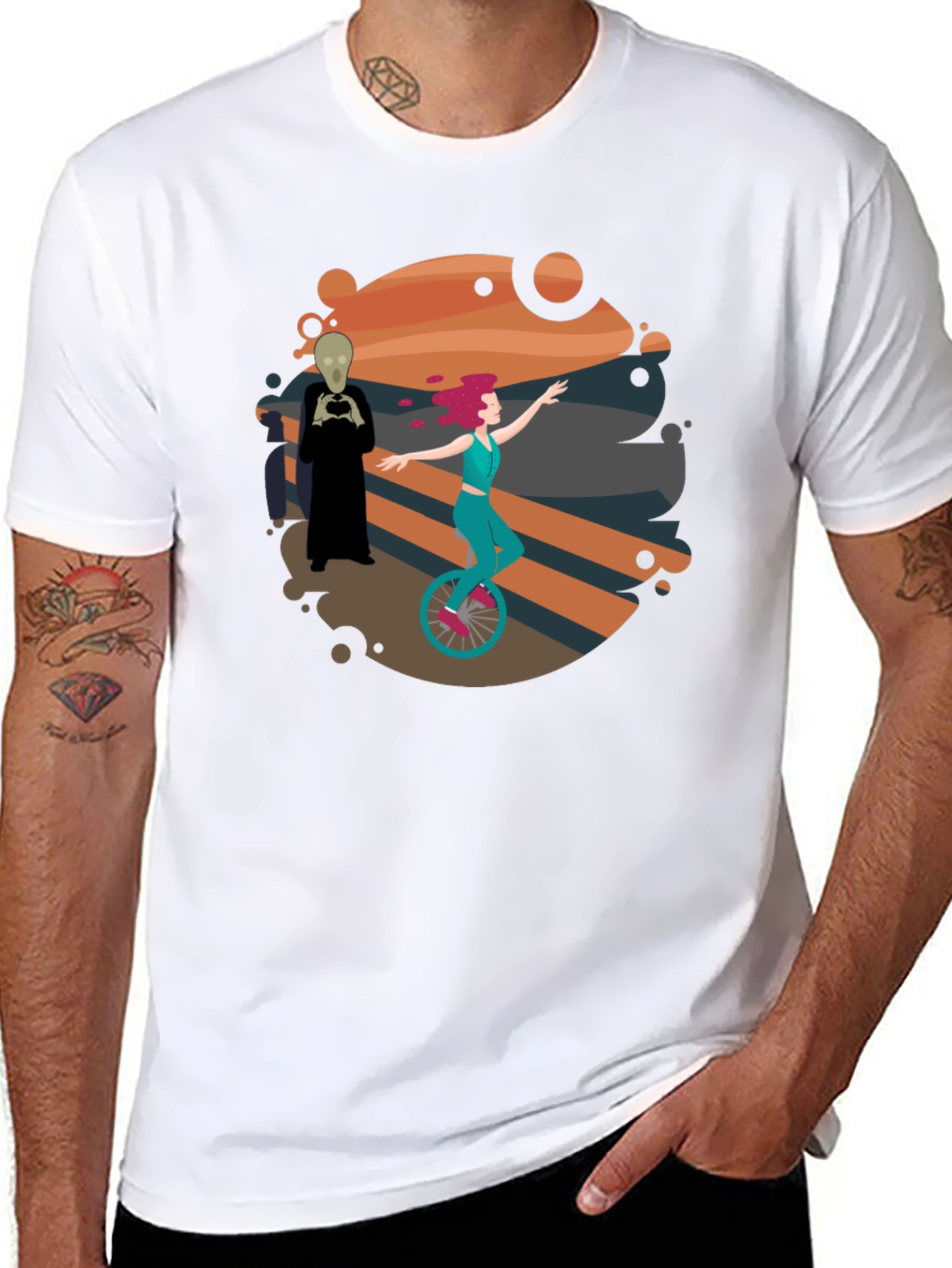 Unicycle Rider Graphic Tee - Black Cotton Shirt