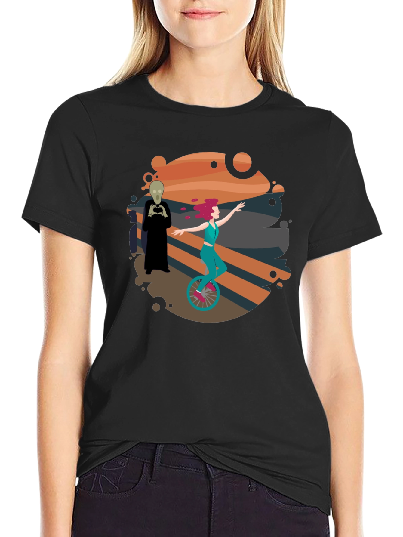 Unicycle Rider Graphic Tee - Black Cotton Shirt