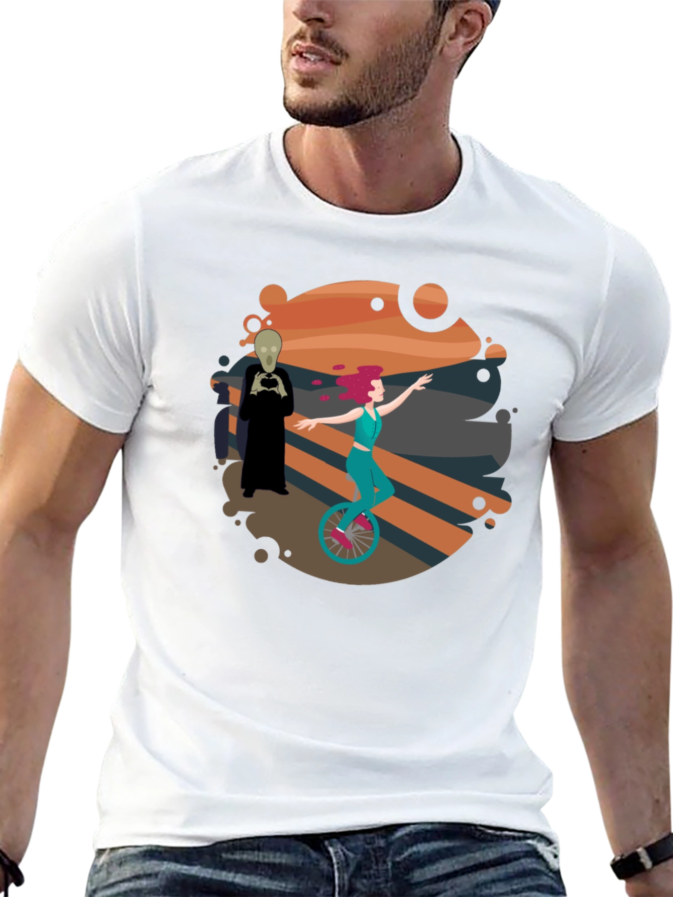Unicycle Rider Graphic Tee - Black Cotton Shirt
