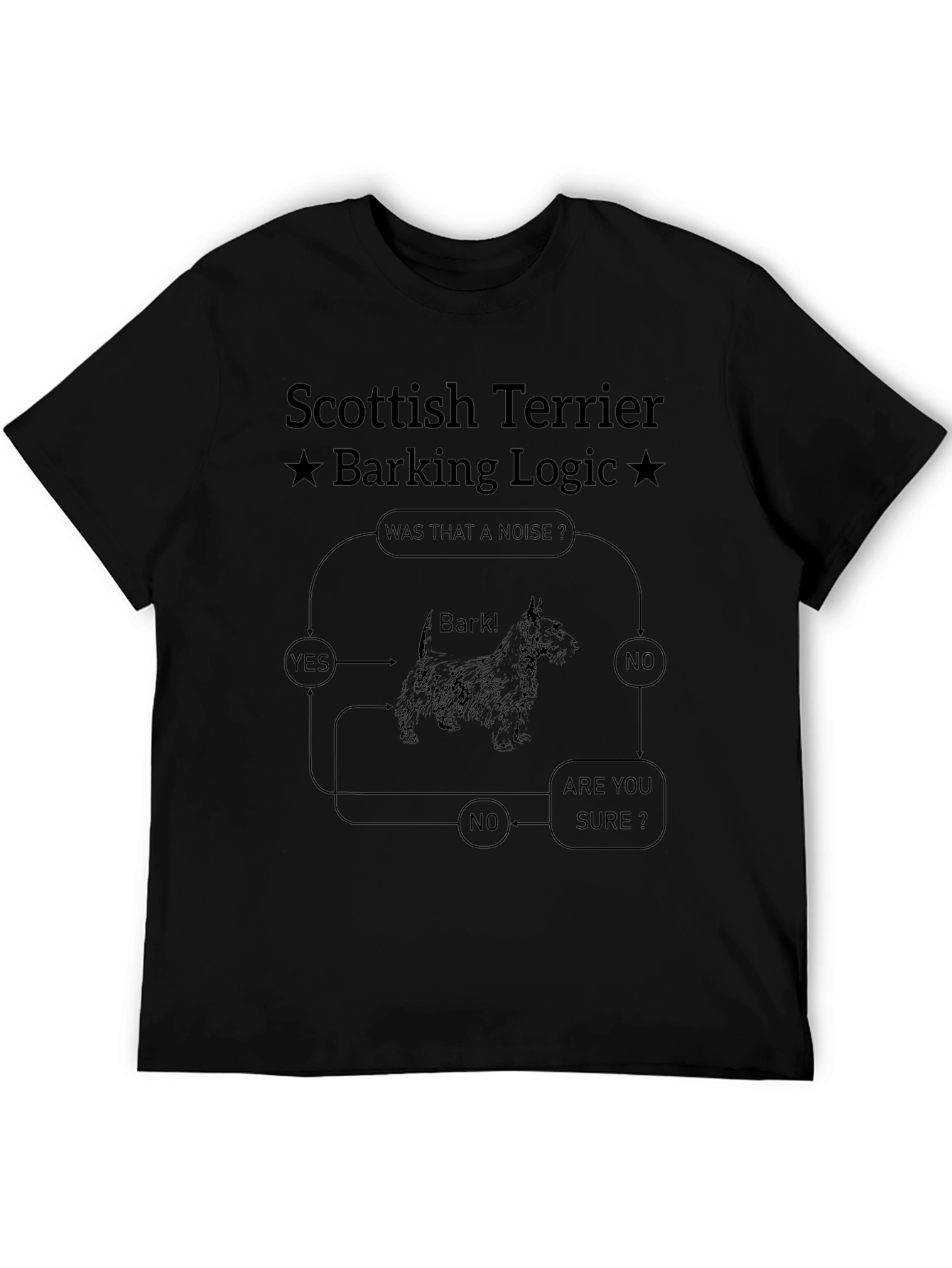 Scottish Terrier Barking Logic Black T-Shirt