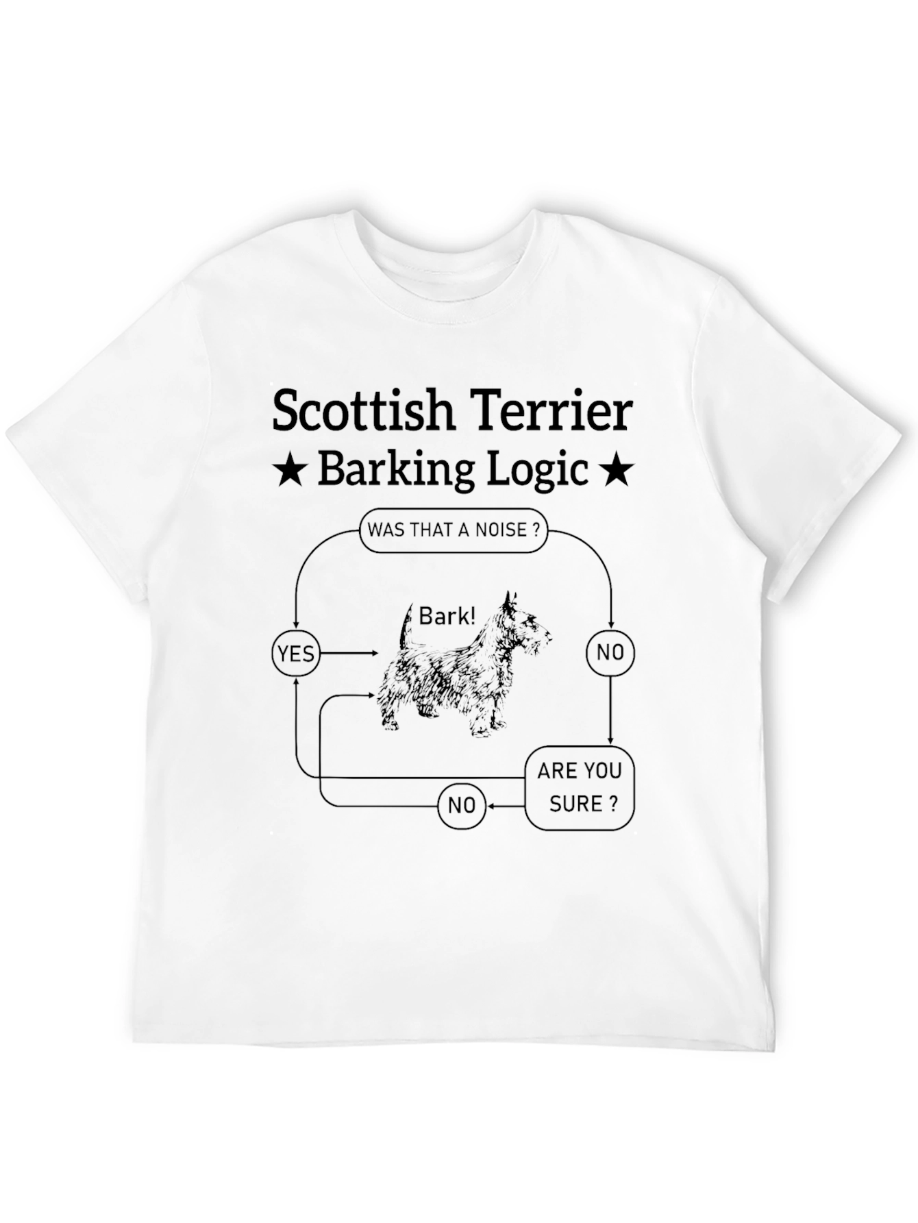 Scottish Terrier Barking Logic Black T-Shirt