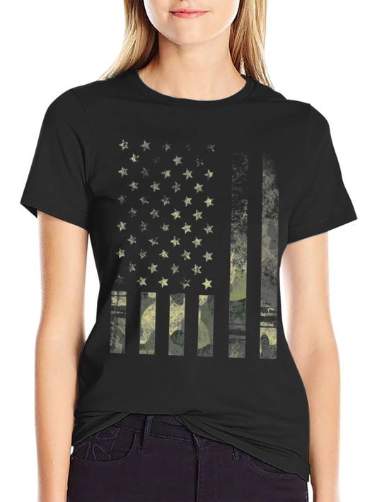 Distressed American Flag Camo Print T-Shirt