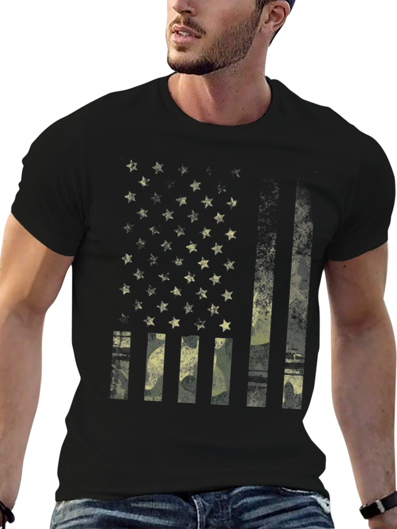 Distressed American Flag Camo Print T-Shirt