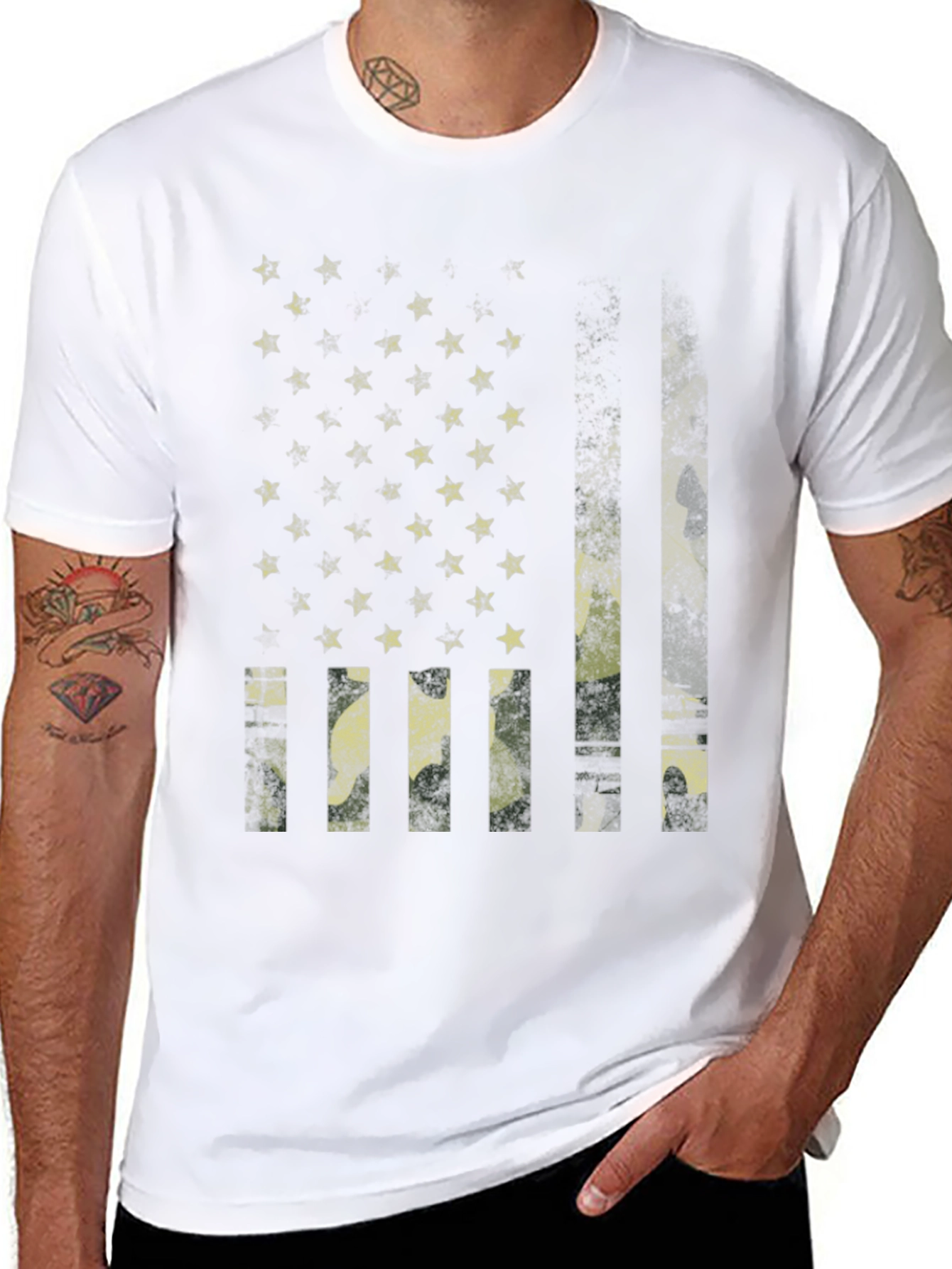 Distressed American Flag Camo Print T-Shirt