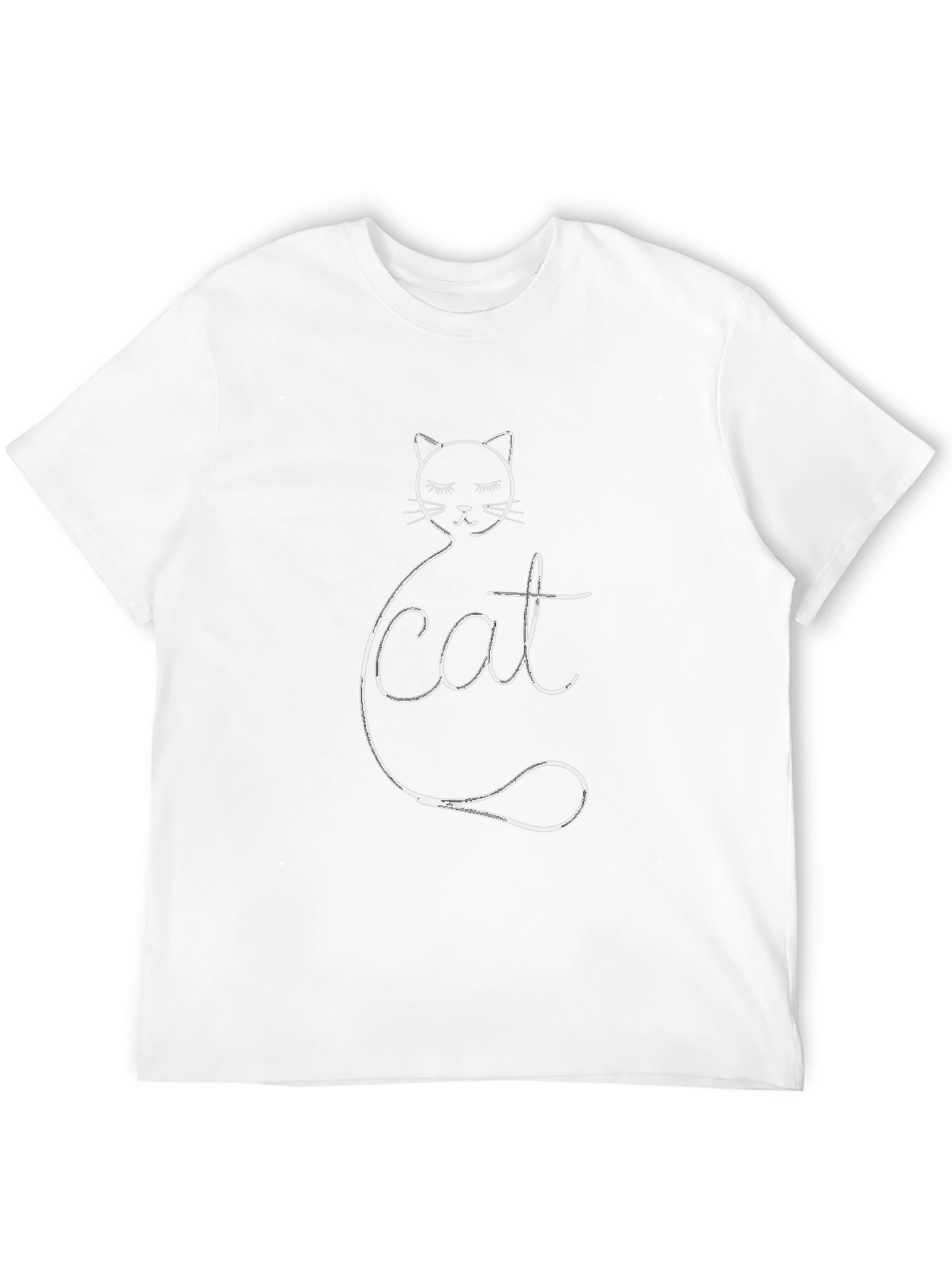Cute Cat Line Art T-Shirt - Black