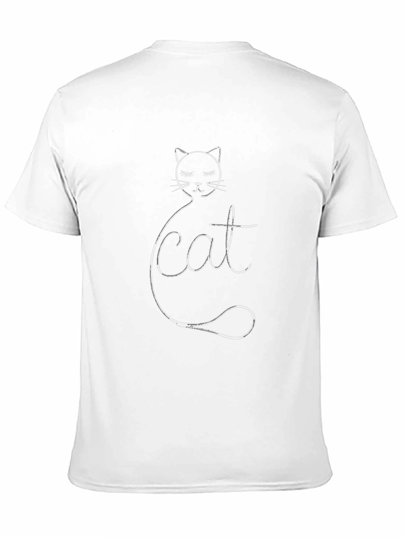 Cute Cat Line Art T-Shirt - Black