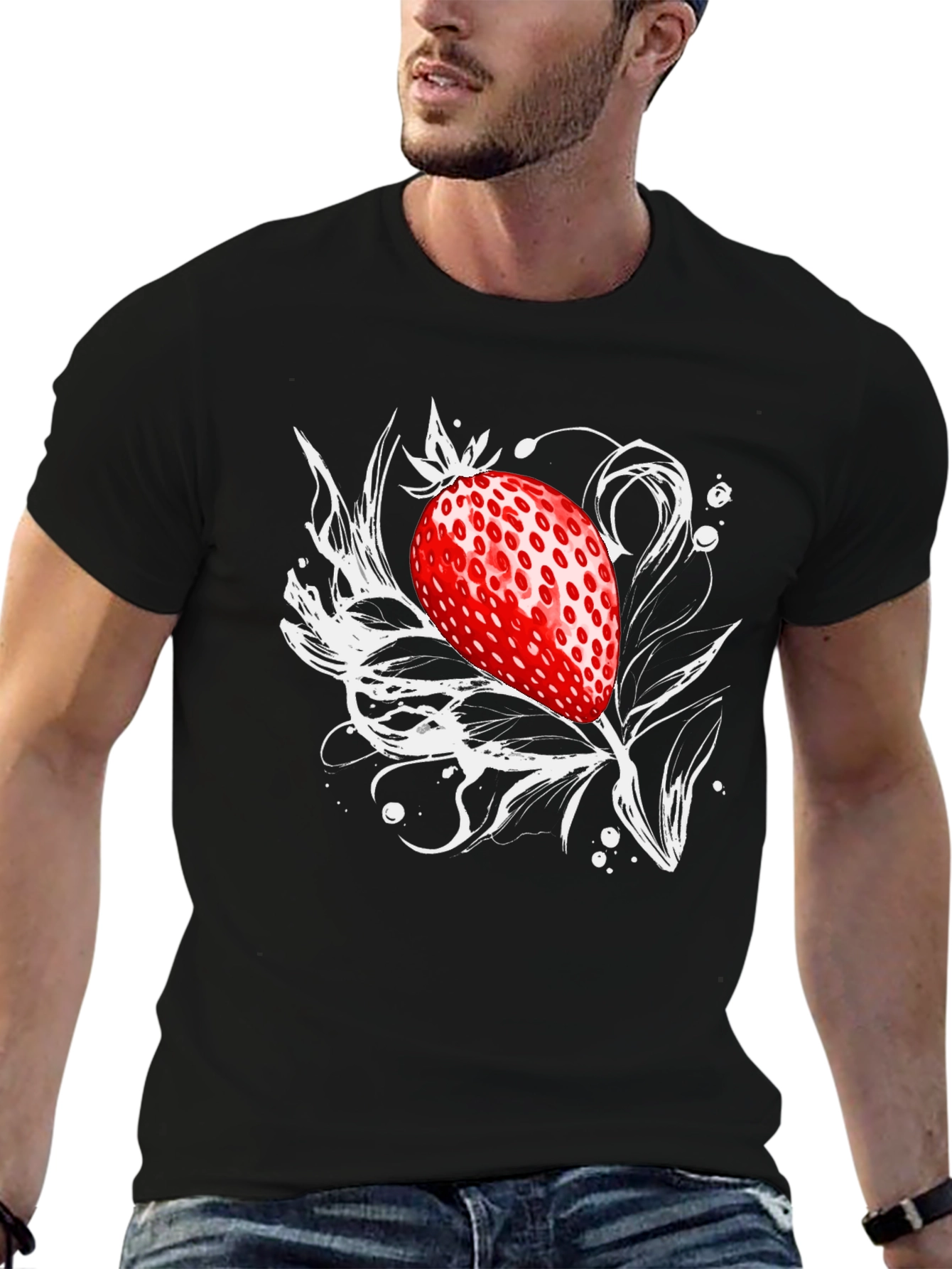 Strawberry Graphic Tee - Black Cotton Comfort