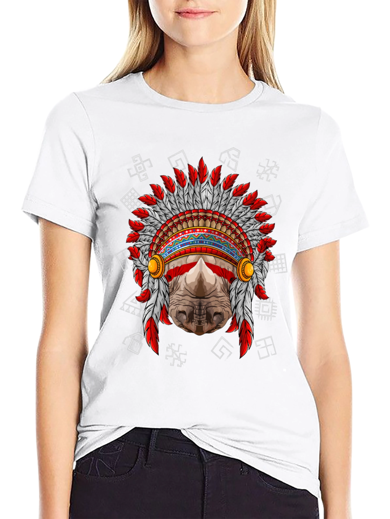 Rhinoceros Native American Headdress Graphic Tee