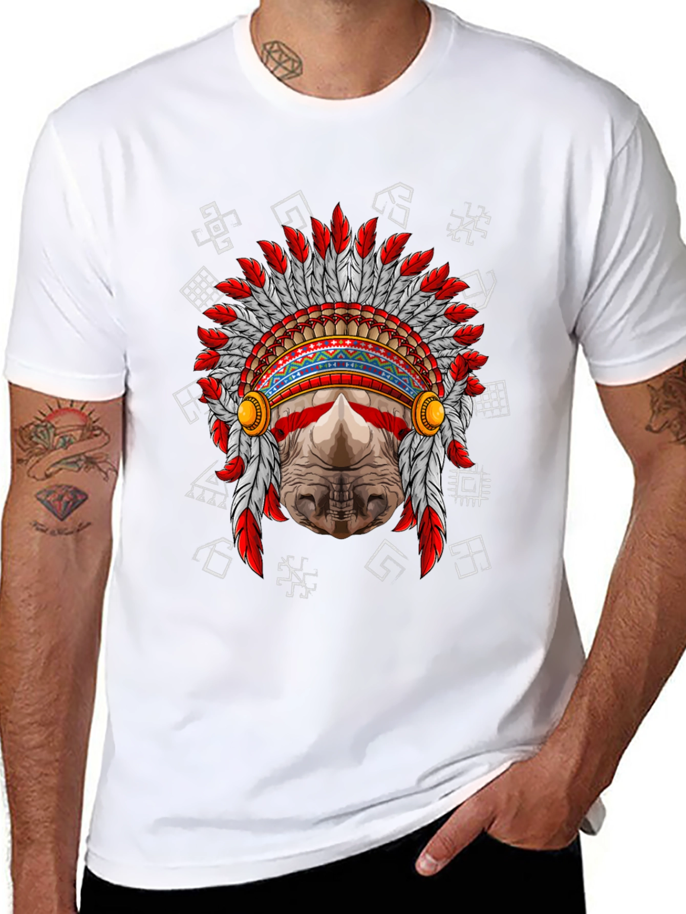 Rhinoceros Native American Headdress Graphic Tee