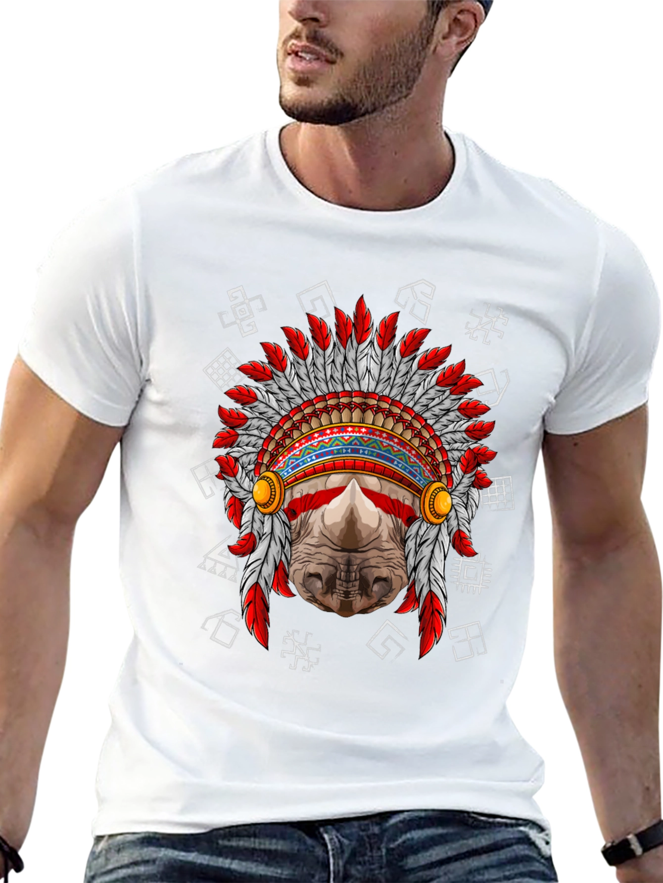Rhinoceros Native American Headdress Graphic Tee