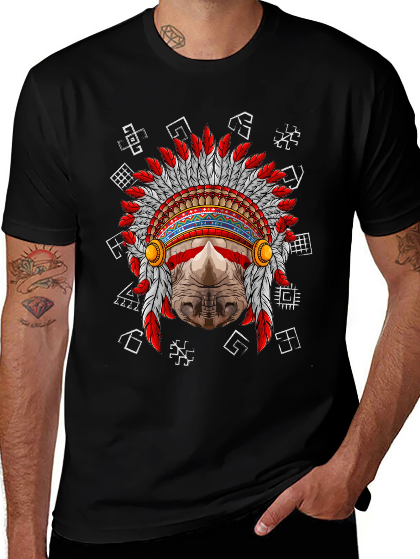 Rhinoceros Native American Headdress Graphic Tee