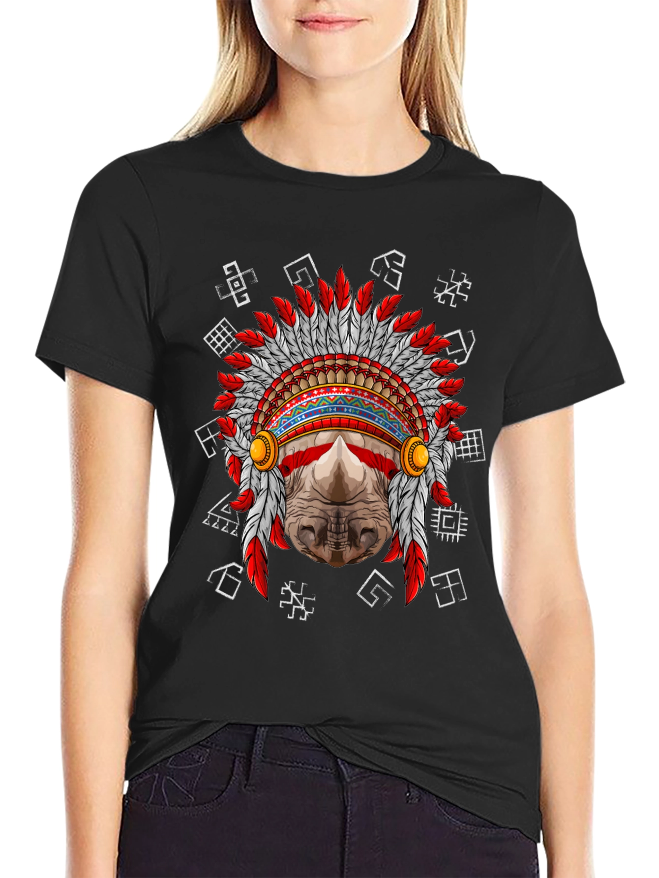Rhinoceros Native American Headdress Graphic Tee