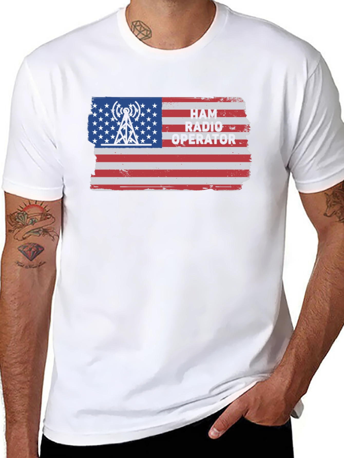 Ham Radio Operator USA Flag Graphic T-Shirt