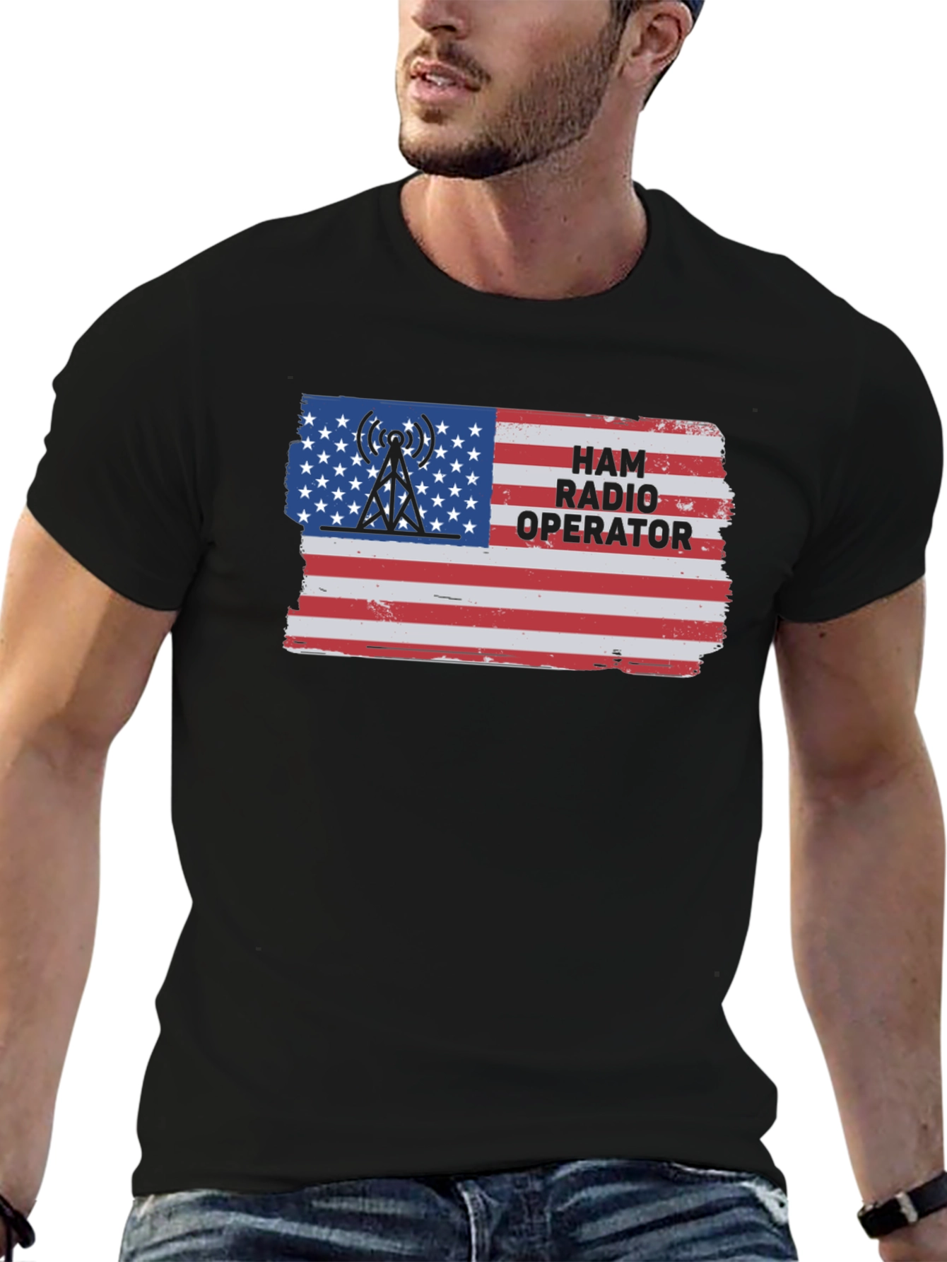 Ham Radio Operator USA Flag Graphic T-Shirt