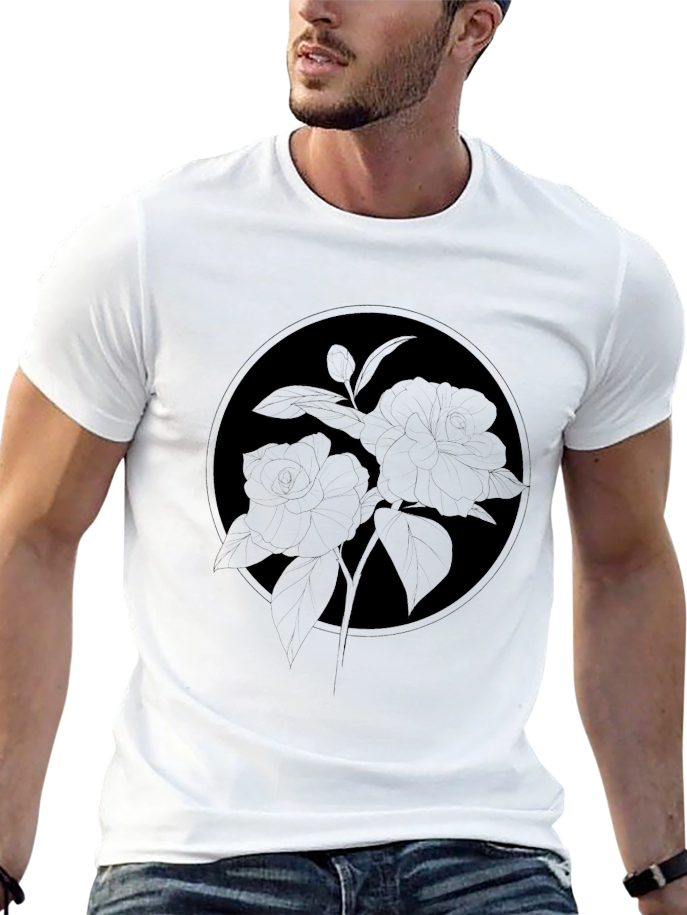 Black Floral Silhouette Graphic T-Shirt