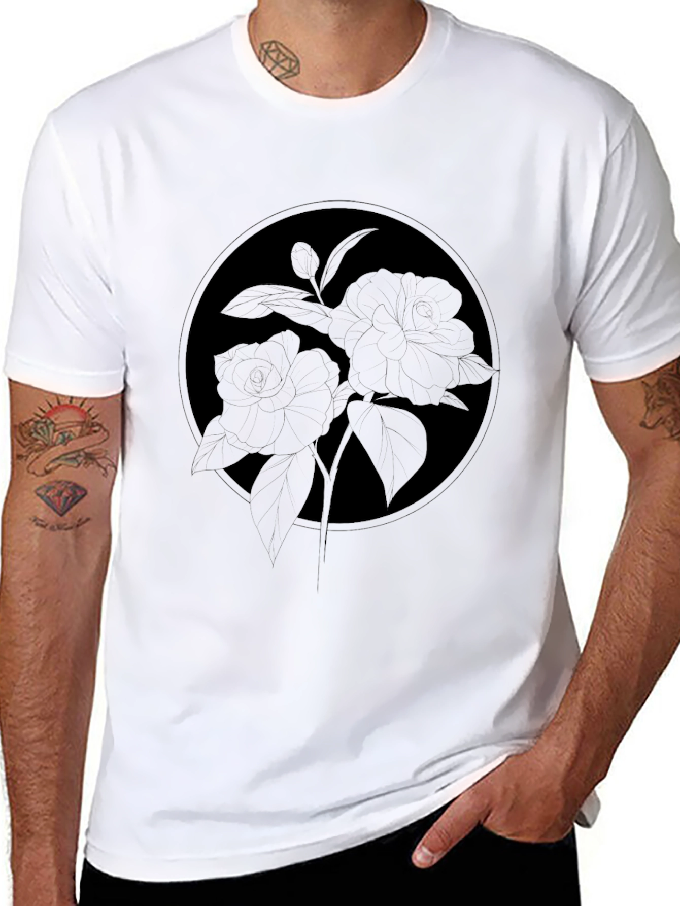 Black Floral Silhouette Graphic T-Shirt